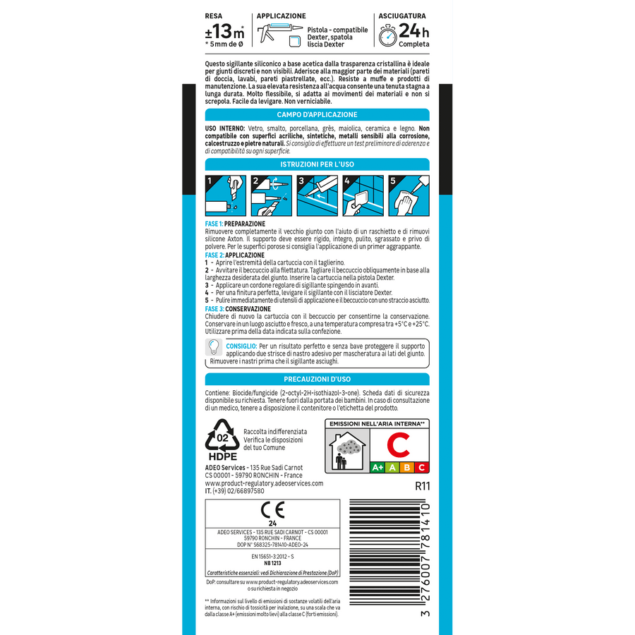 Bricocenter ACETIC SILICONE BATHS AND SHOWERS INVISIBLE AXTON 280 ML