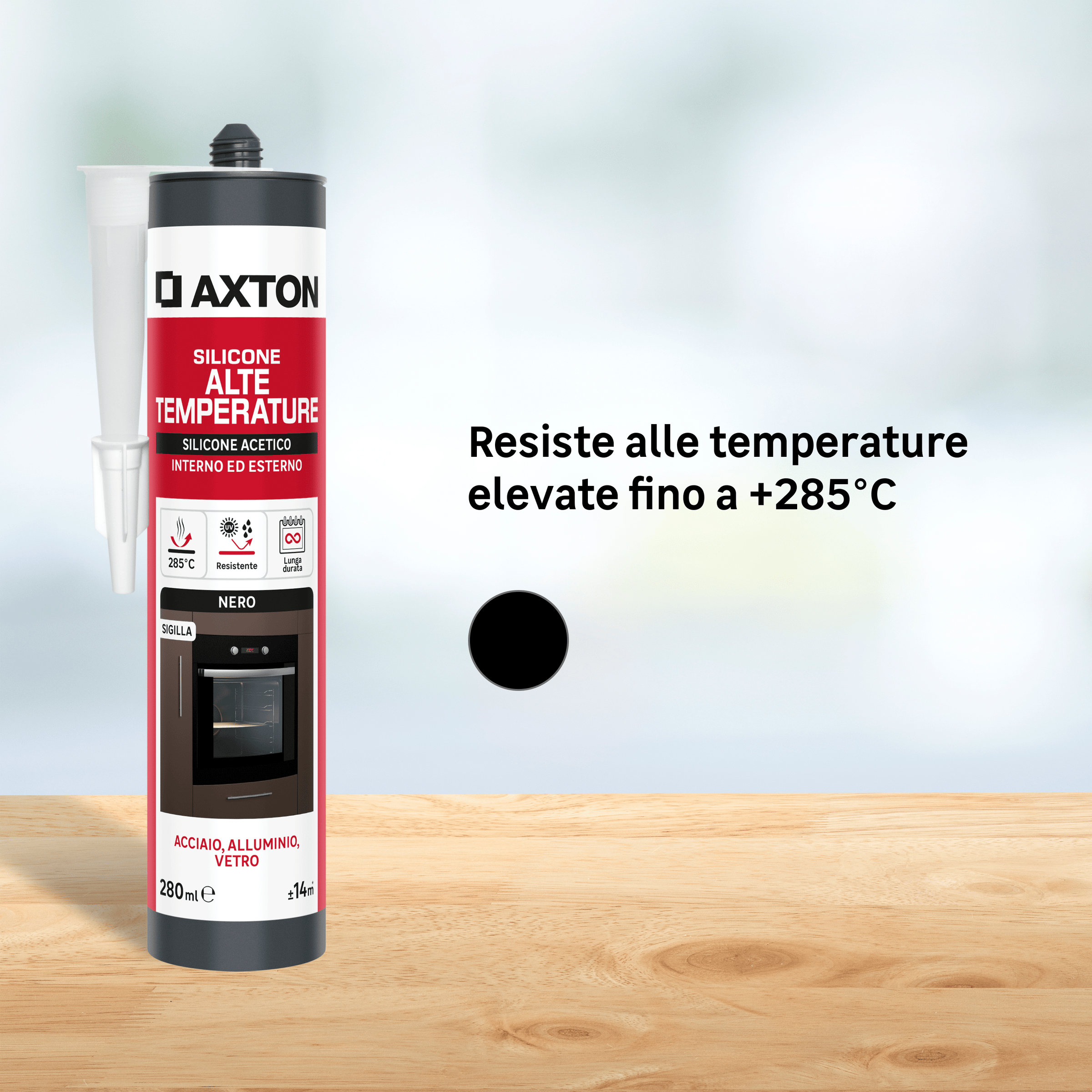 Bricocenter ACETIC SILICONE FOR TEMPERATURES UP TO 285 DEGREES BLACK AXTON 280 ML