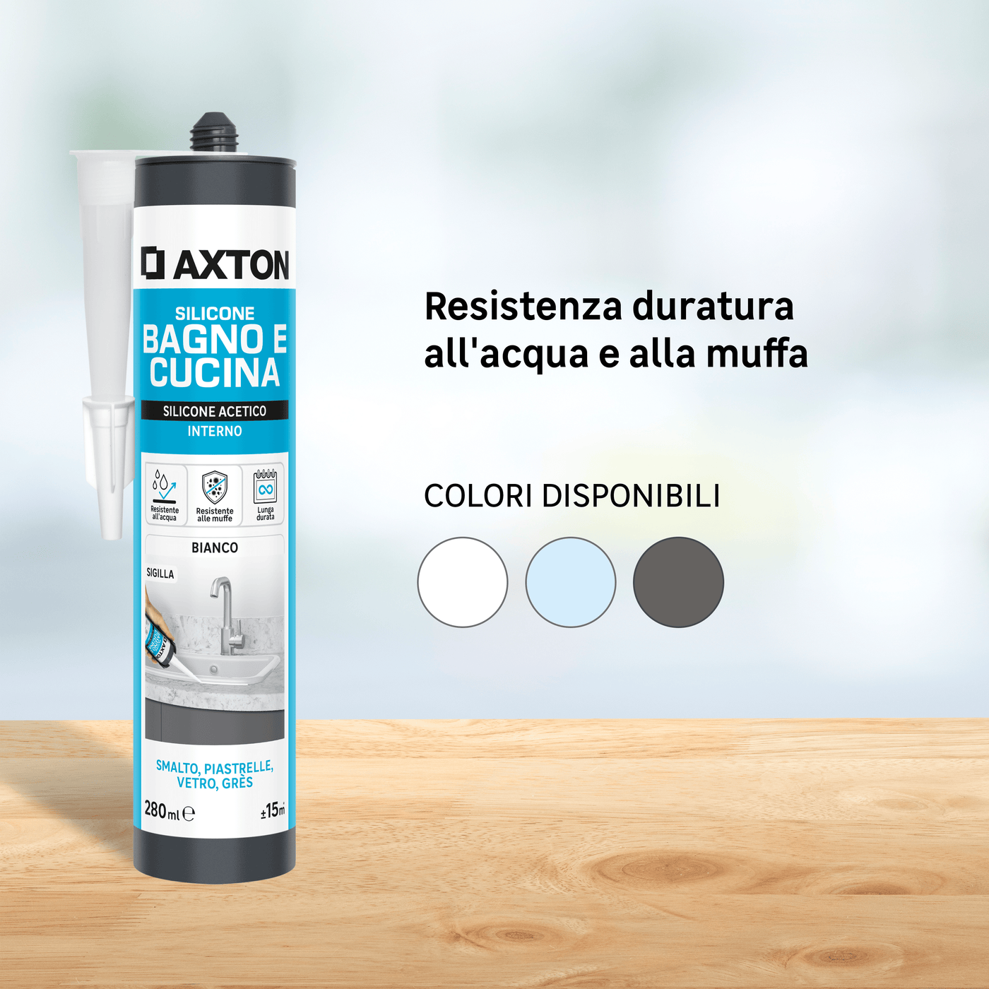 Bricocenter BI-PACK ACETIC SILICONE BATHROOMS AND KITCHENS WHITE AXTON 280 ML