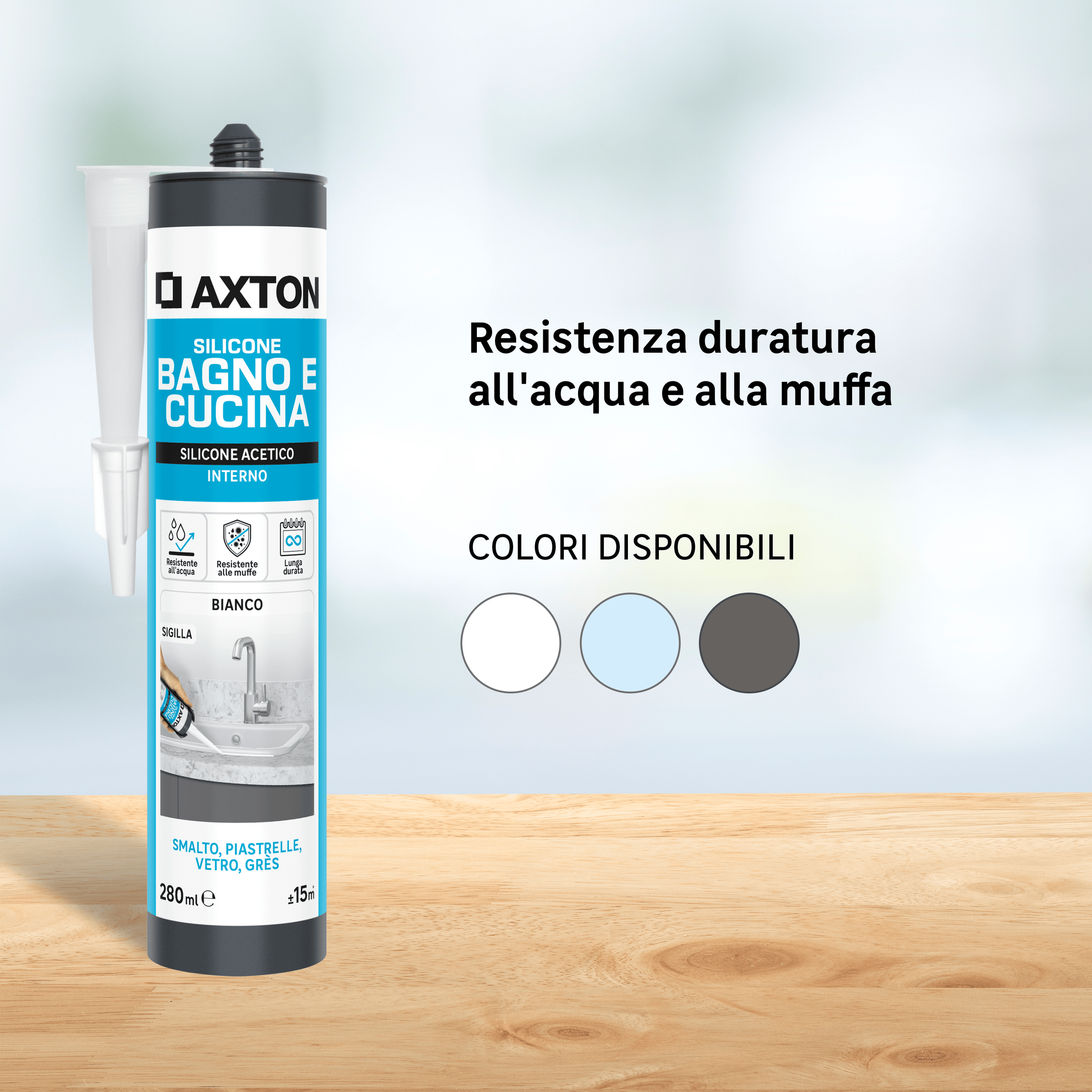 Bricocenter BI-PACK ACETIC SILICONE BATHROOMS AND KITCHENS WHITE AXTON 280 ML