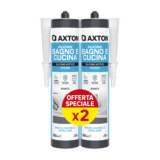 BI-PACK ACETIC SILICONE BATHROOMS AND KITCHENS WHITE AXTON 280 ML