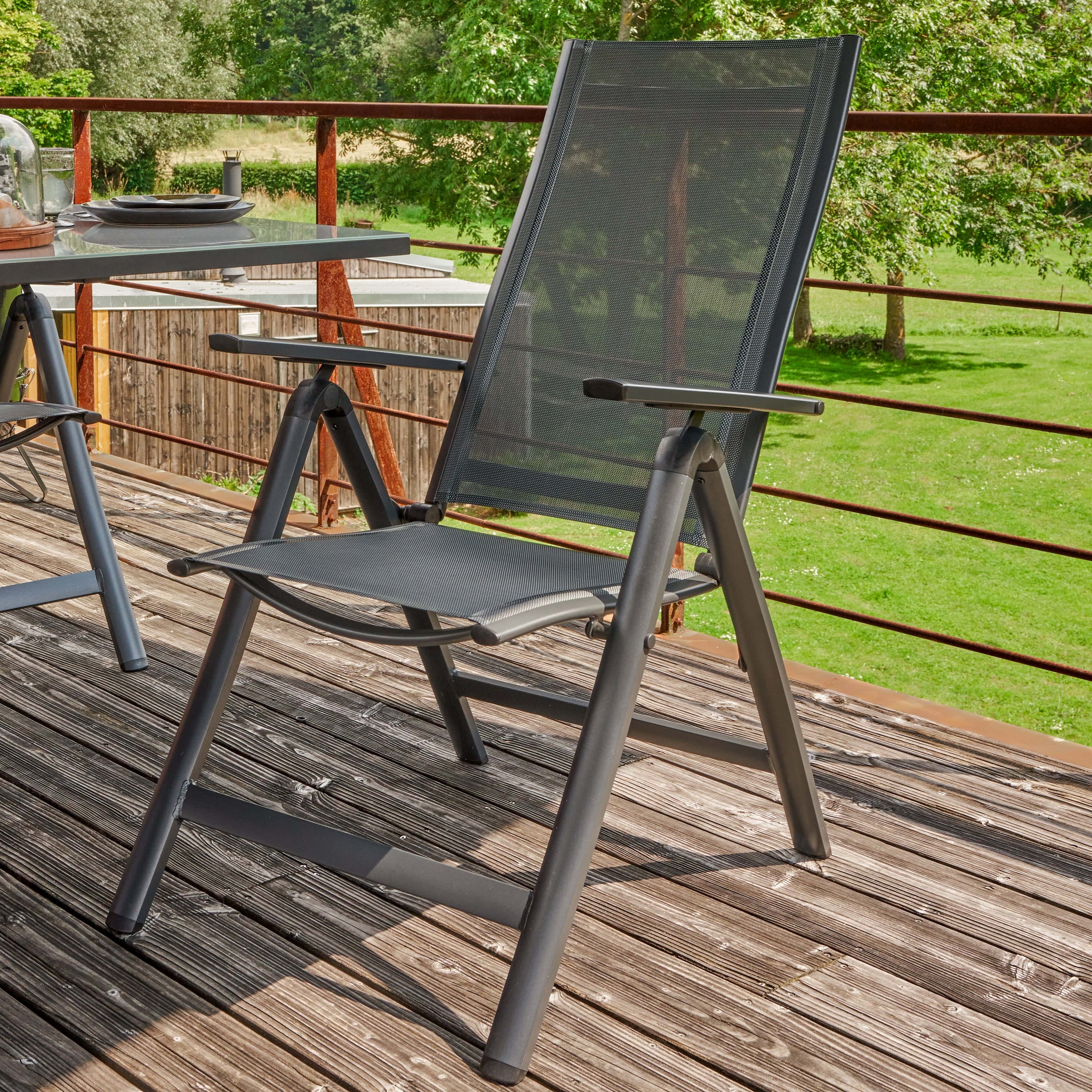 Bricocenter SET OF TWO ARMCHAIRS ODYSSEA NATERIAL ALUMINUM TEXTILENE ANTHRACITE