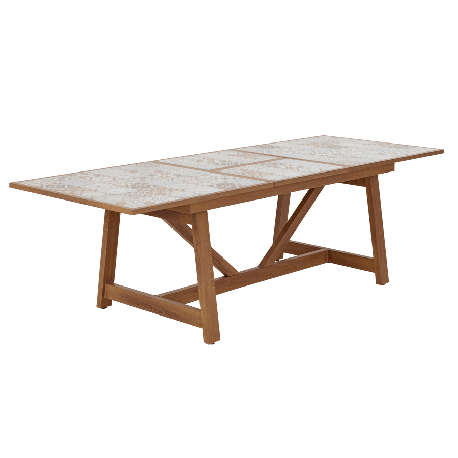 Bricocenter GAIA TABLE 6/8 SEATS 191.5/257X96 WOOD EFFECT WITH NATERIAL CERAMIC MOSAIC TOP