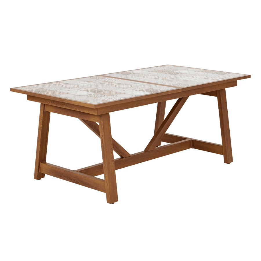 Bricocenter GAIA TABLE 6/8 SEATS 191.5/257X96 WOOD EFFECT WITH NATERIAL CERAMIC MOSAIC TOP
