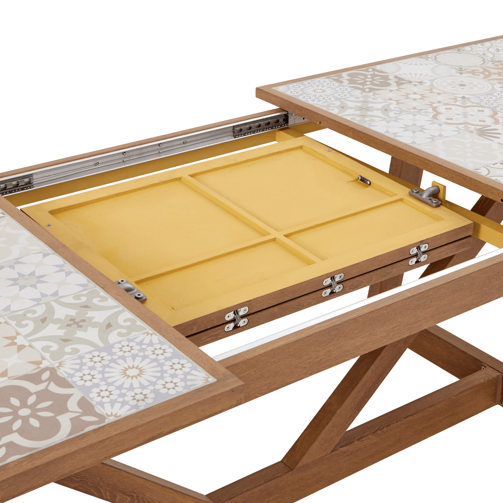 Bricocenter GAIA TABLE 6/8 SEATS 191.5/257X96 WOOD EFFECT WITH NATERIAL CERAMIC MOSAIC TOP