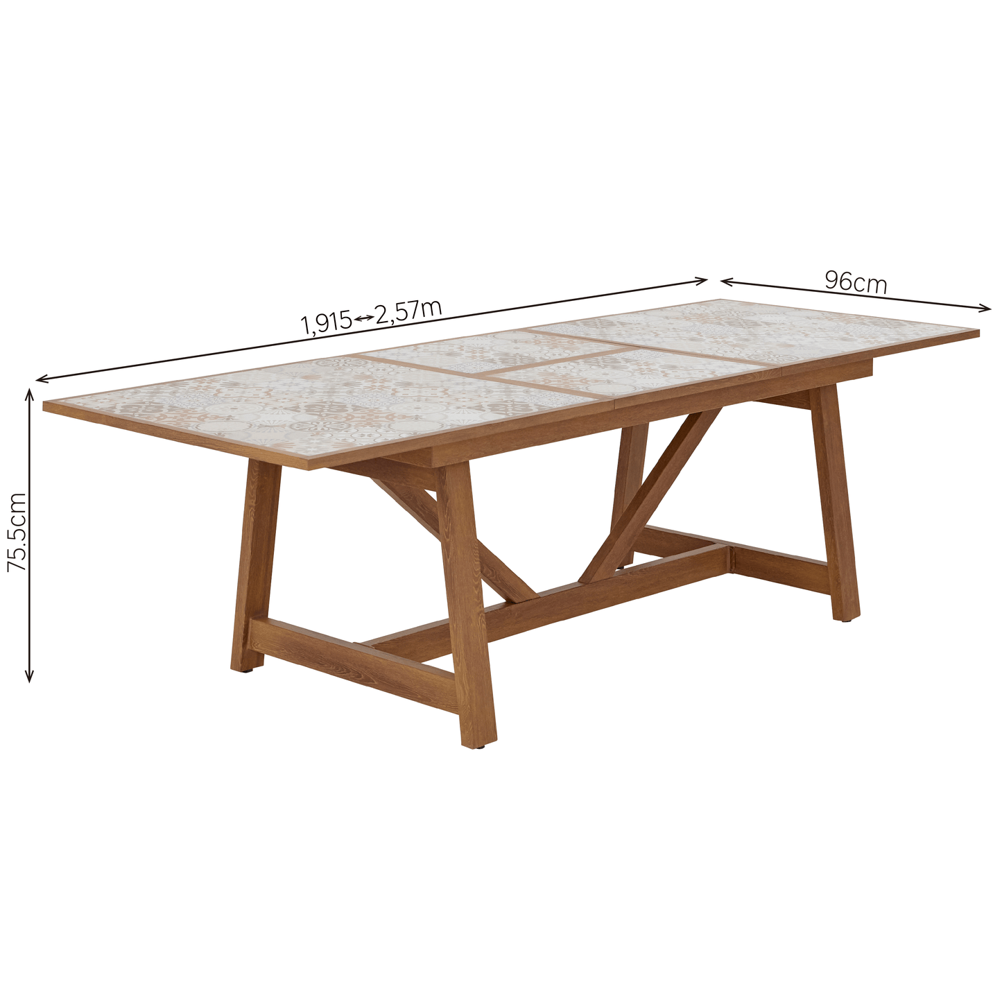Bricocenter GAIA TABLE 6/8 SEATS 191.5/257X96 WOOD EFFECT WITH NATERIAL CERAMIC MOSAIC TOP