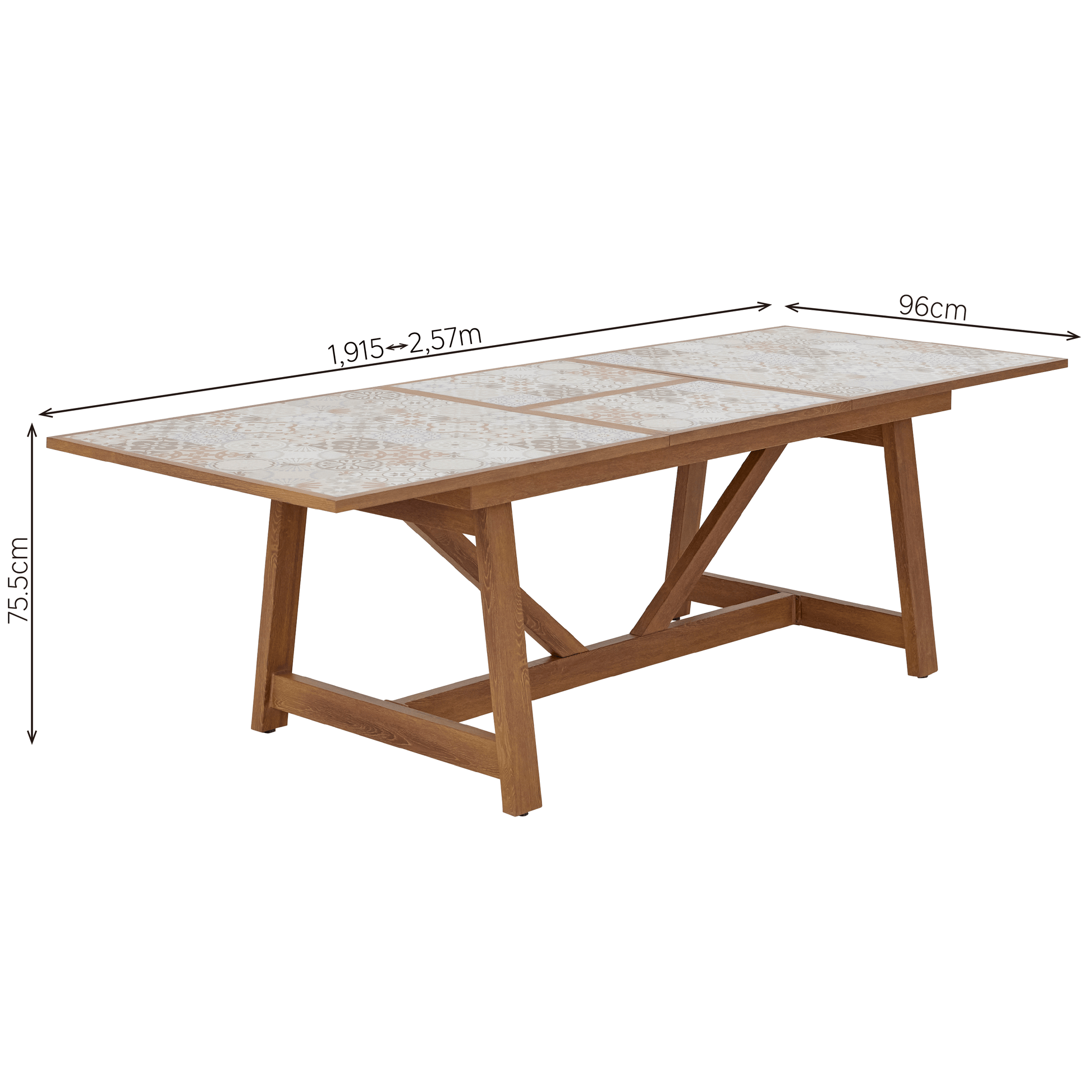 Bricocenter GAIA TABLE 6/8 SEATS 191.5/257X96 WOOD EFFECT WITH NATERIAL CERAMIC MOSAIC TOP