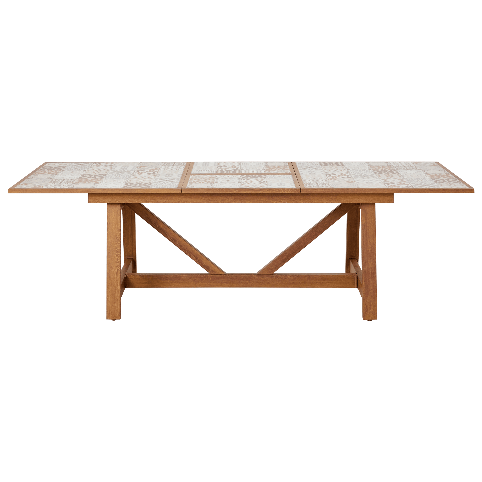 Bricocenter GAIA TABLE 6/8 SEATS 191.5/257X96 WOOD EFFECT WITH NATERIAL CERAMIC MOSAIC TOP