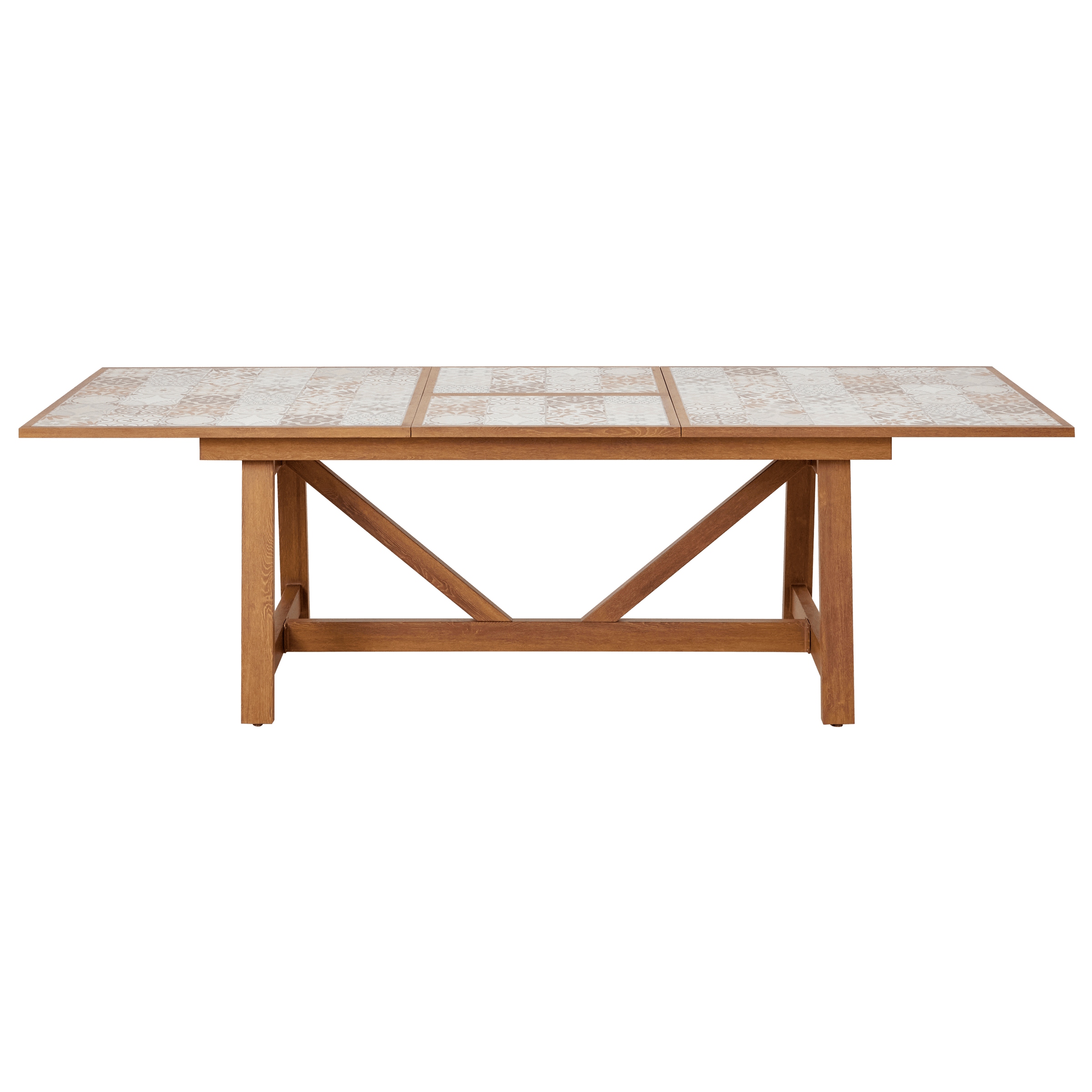 Bricocenter GAIA TABLE 6/8 SEATS 191.5/257X96 WOOD EFFECT WITH NATERIAL CERAMIC MOSAIC TOP