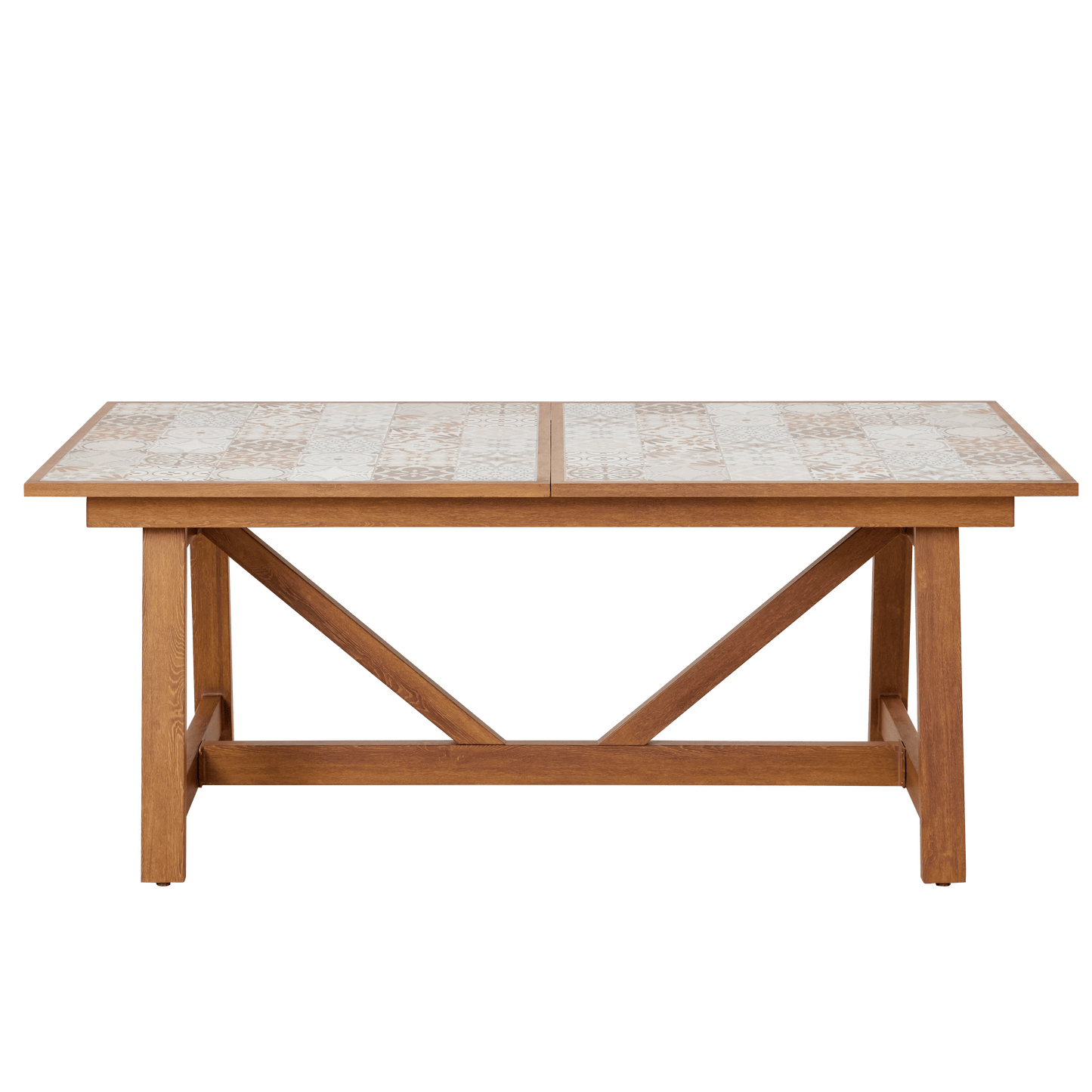 Bricocenter GAIA TABLE 6/8 SEATS 191.5/257X96 WOOD EFFECT WITH NATERIAL CERAMIC MOSAIC TOP