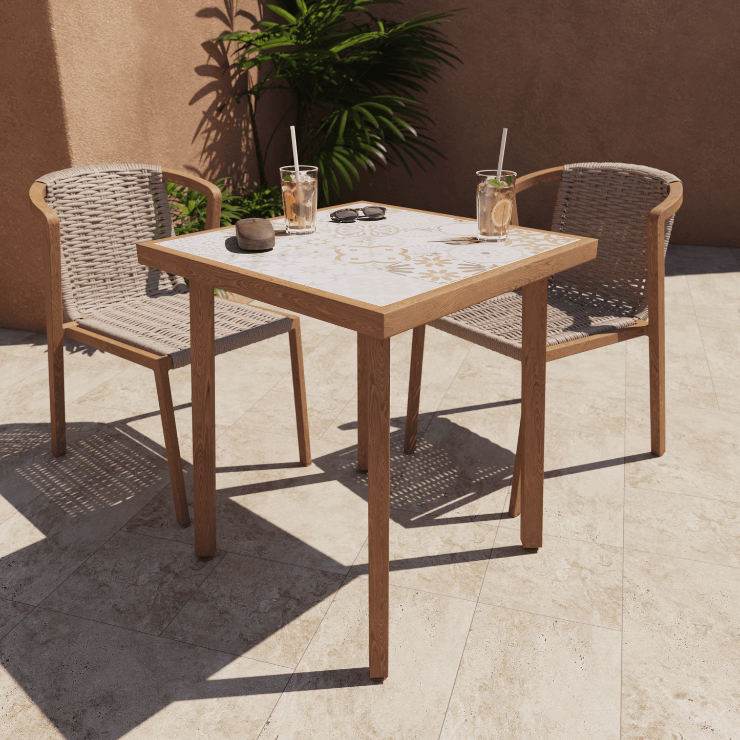 Bricocenter GAIA BALCONY TABLE 2/4 SEATS NATERIAL 65.5X65.5 WOOD EFFECT WITH MOSAIC TOP IN CERAMI