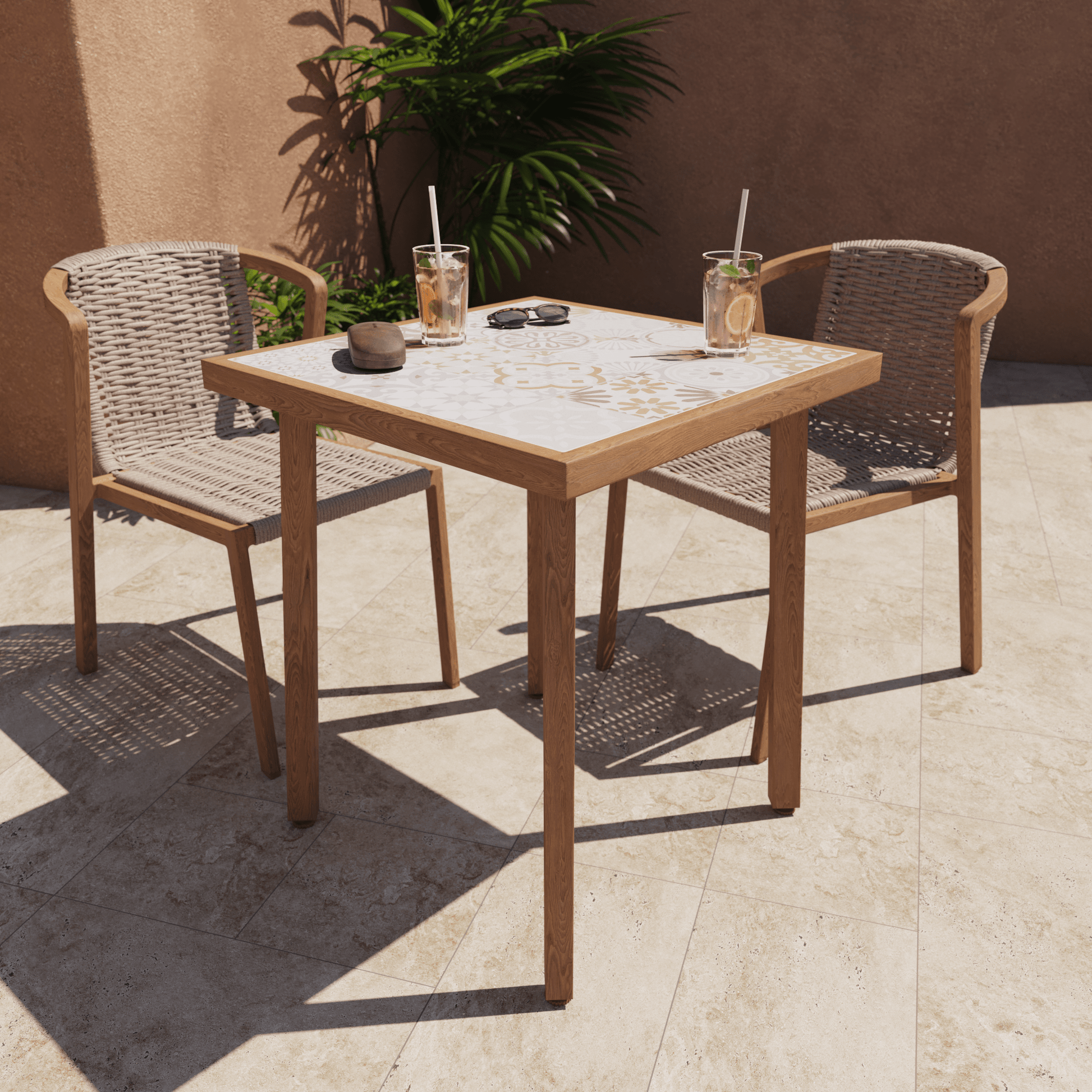 Bricocenter GAIA BALCONY TABLE 2/4 SEATS NATERIAL 65.5X65.5 WOOD EFFECT WITH MOSAIC TOP IN CERAMI