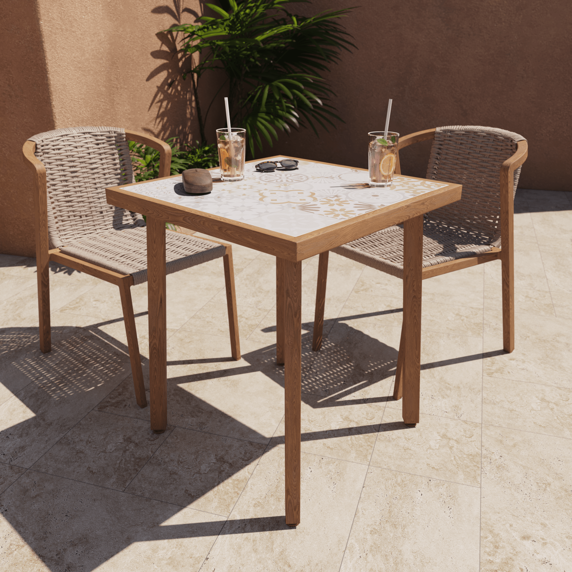 Bricocenter GAIA BALCONY TABLE 2/4 SEATS NATERIAL 65.5X65.5 WOOD EFFECT WITH MOSAIC TOP IN CERAMI