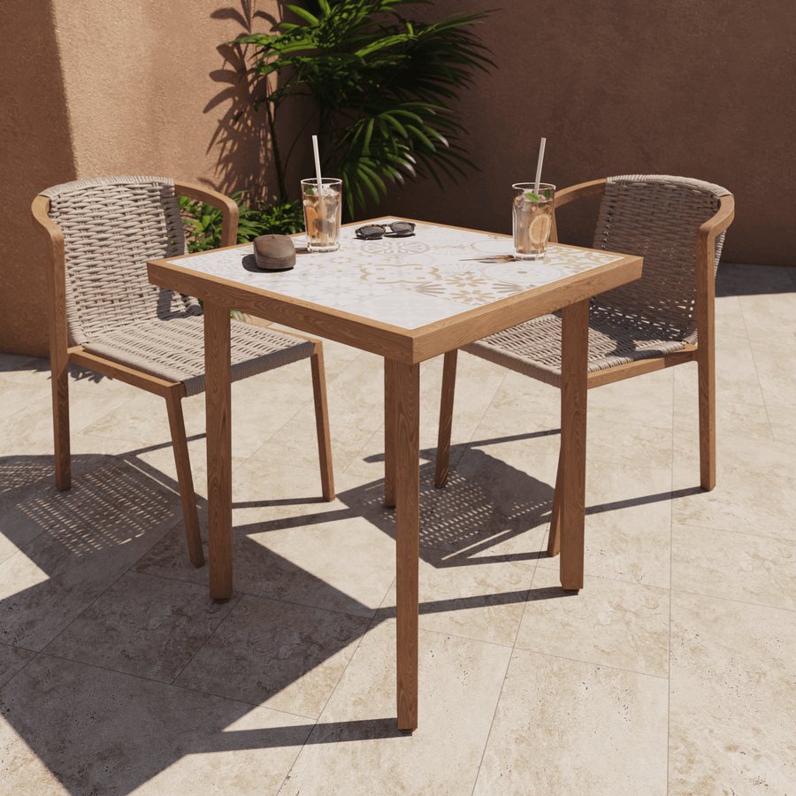 Bricocenter GAIA BALCONY TABLE 2/4 SEATS NATERIAL 65.5X65.5 WOOD EFFECT WITH MOSAIC TOP IN CERAMI