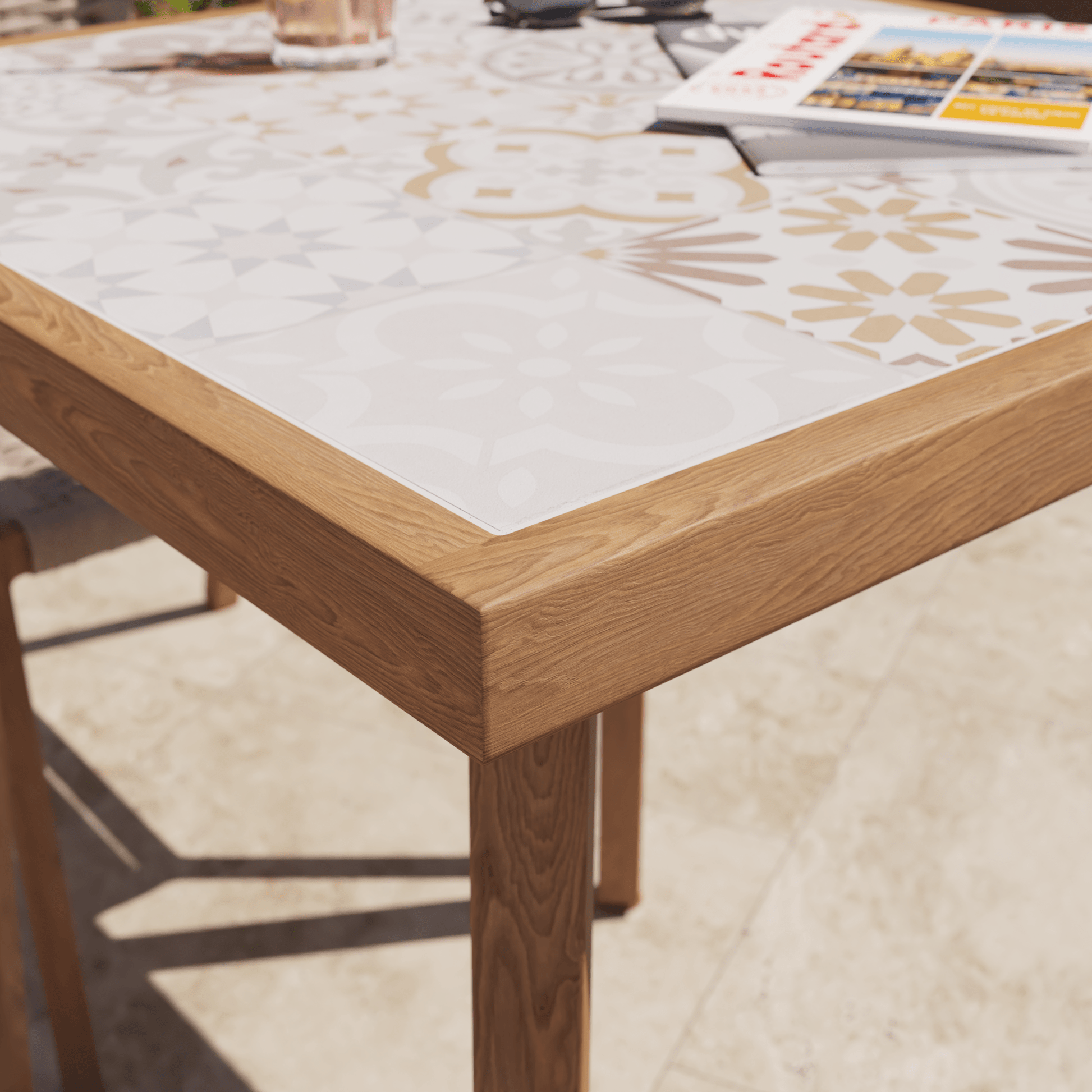 Bricocenter GAIA BALCONY TABLE 2/4 SEATS NATERIAL 65.5X65.5 WOOD EFFECT WITH MOSAIC TOP IN CERAMI
