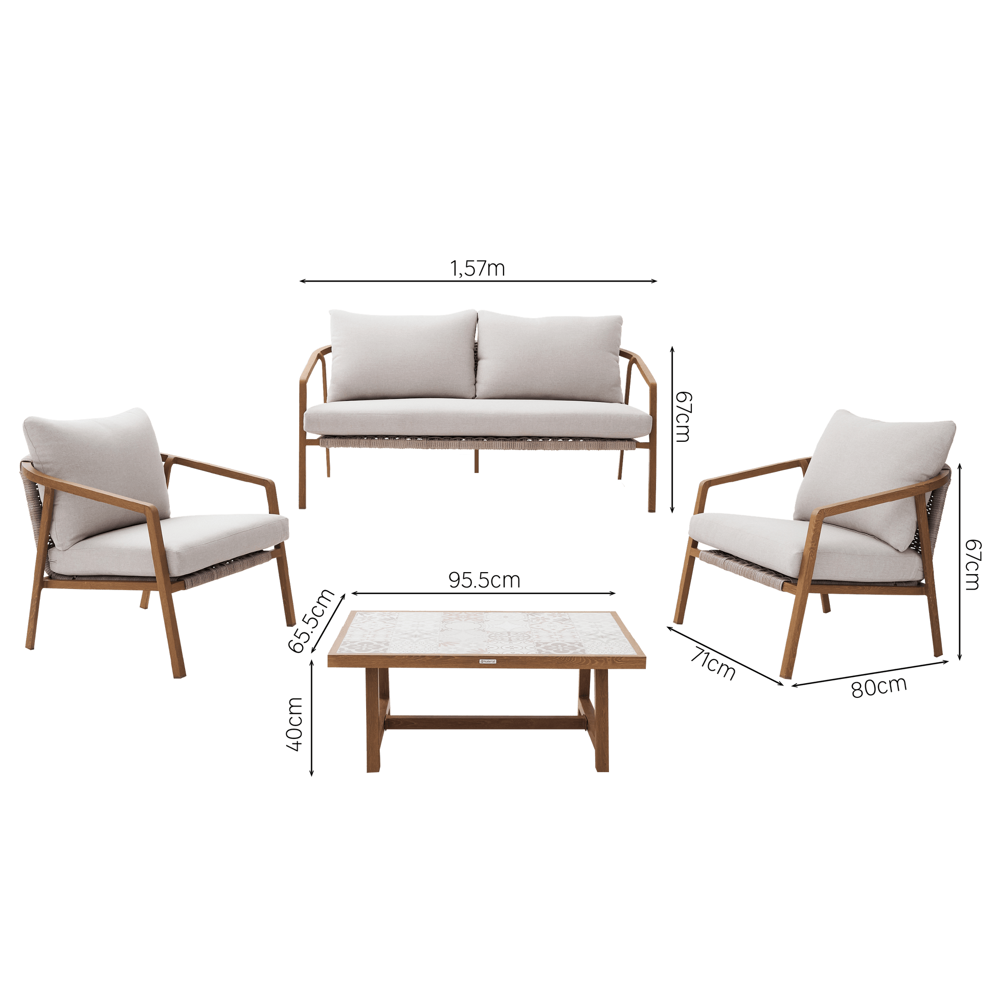 Bricocenter COFFEE SET GAIA 4 SEATER NATERIAL ALUMINUM WOOD EFFECT AND SYNTHETIC WICKER