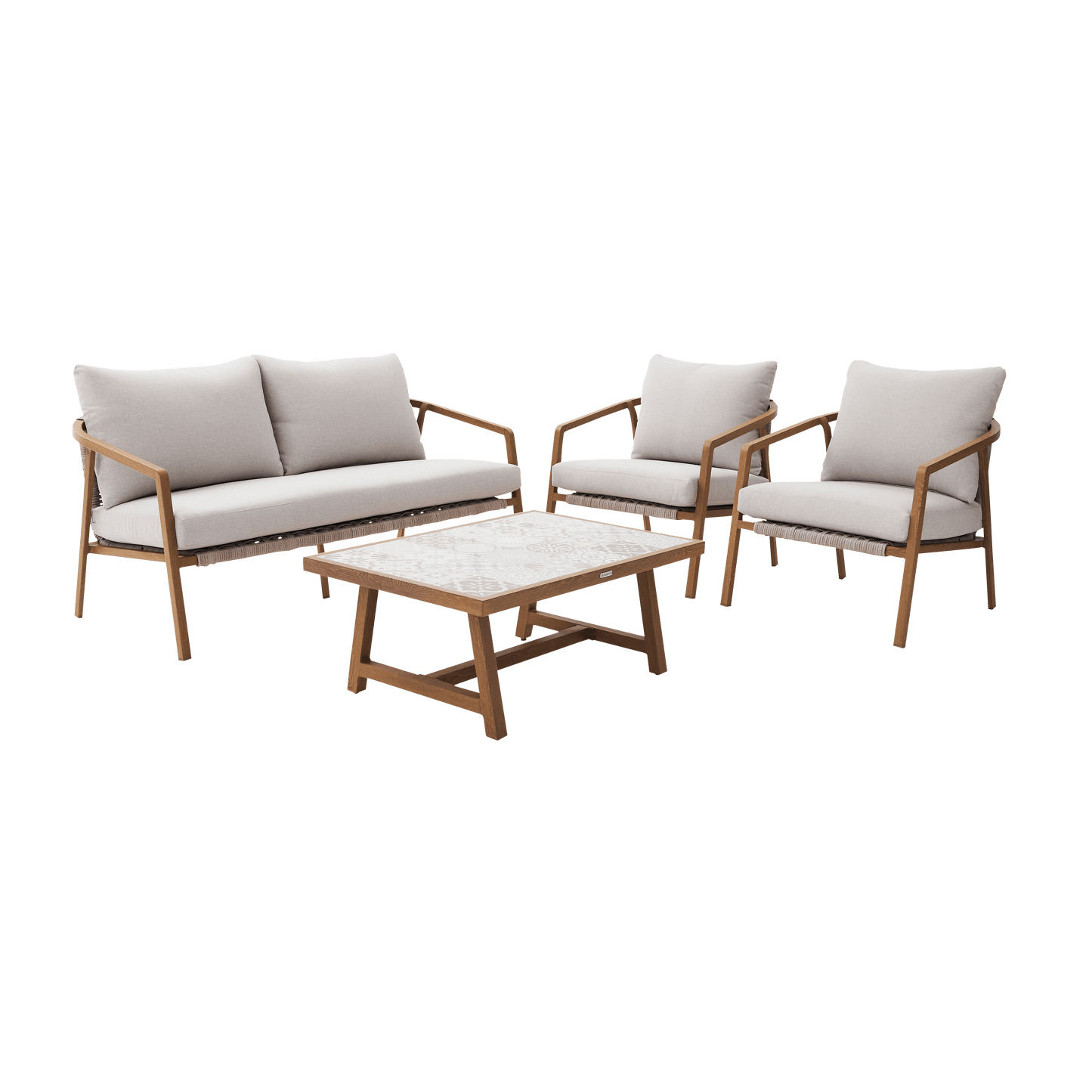 Bricocenter COFFEE SET GAIA 4 SEATER NATERIAL ALUMINUM WOOD EFFECT AND SYNTHETIC WICKER