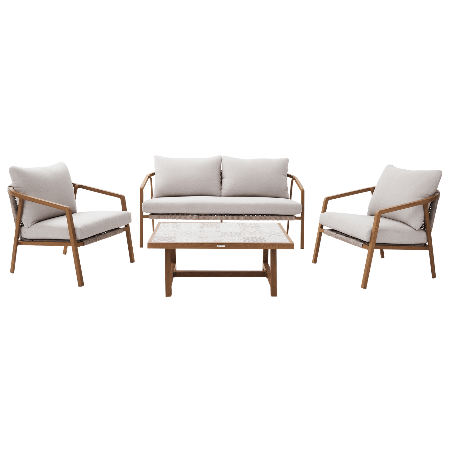 Bricocenter COFFEE SET GAIA 4 SEATER NATERIAL ALUMINUM WOOD EFFECT AND SYNTHETIC WICKER