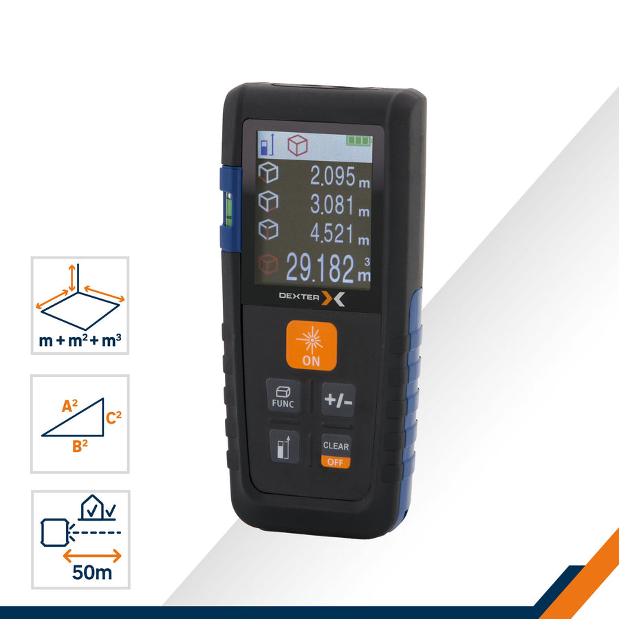 Laser distance dexter 50m 3 2 batterie aaa
