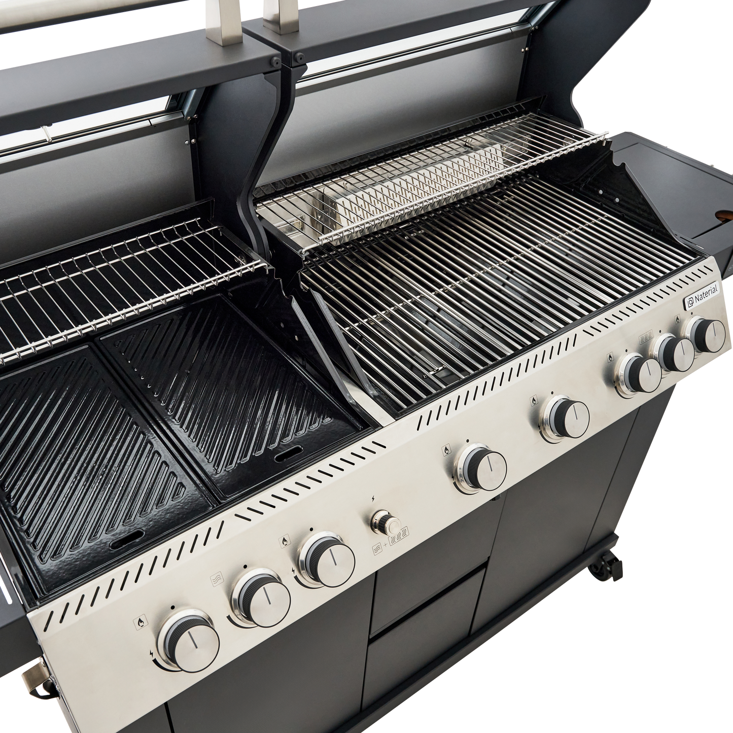PREMIUM UPSILON NATERIAL GAS BBQ 6+2 BURNERS STEEL BLACK SERIES