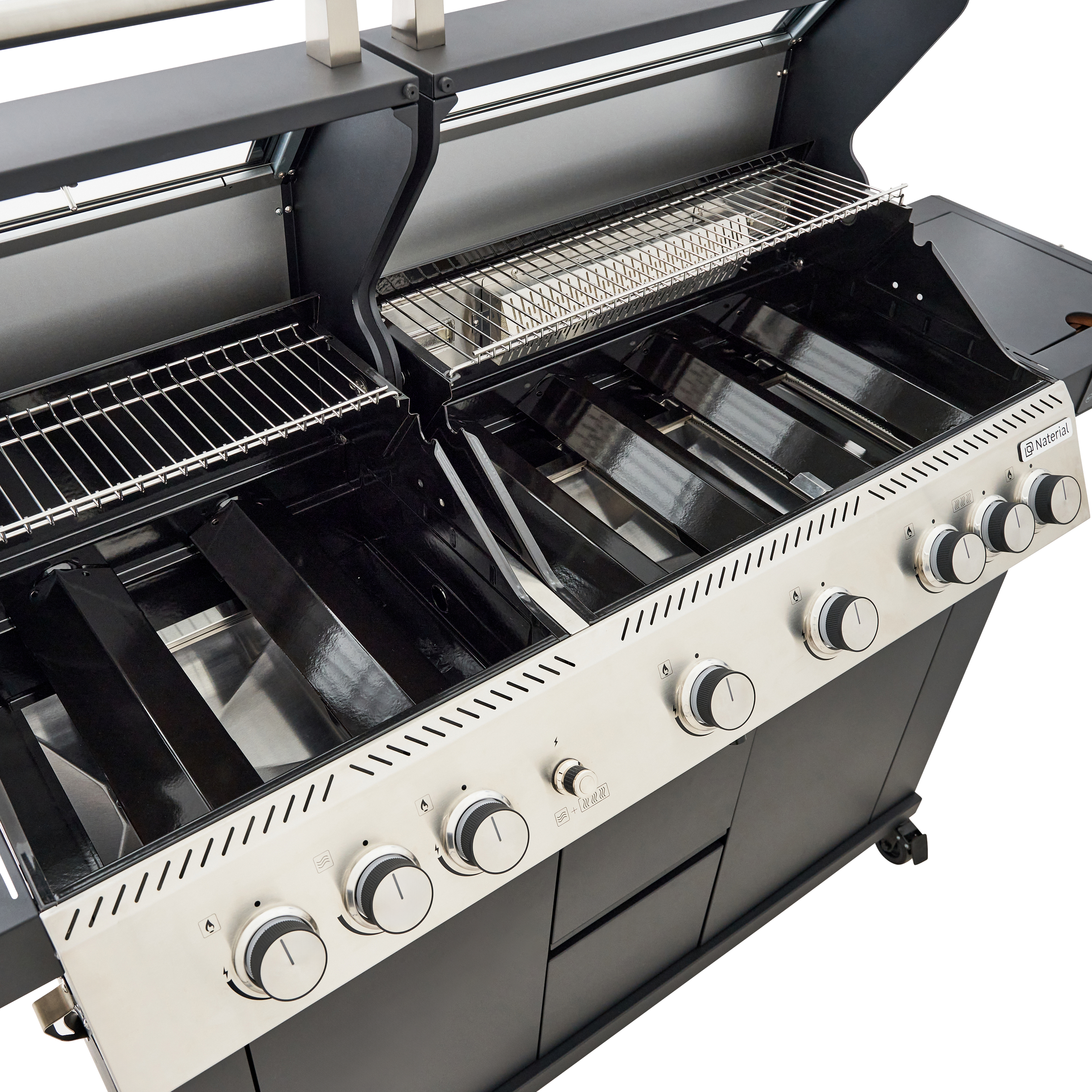 PREMIUM UPSILON NATERIAL GAS BBQ 6+2 BURNERS STEEL BLACK SERIES