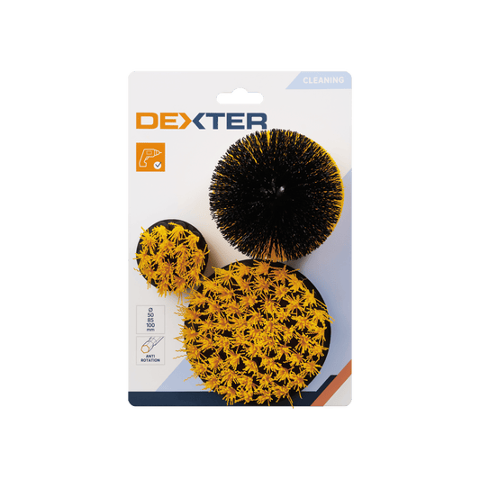 Dexter set of drill-mounted brushes for cleaning polypropylene filaments, 50/85/100 mm, 3-piece set
