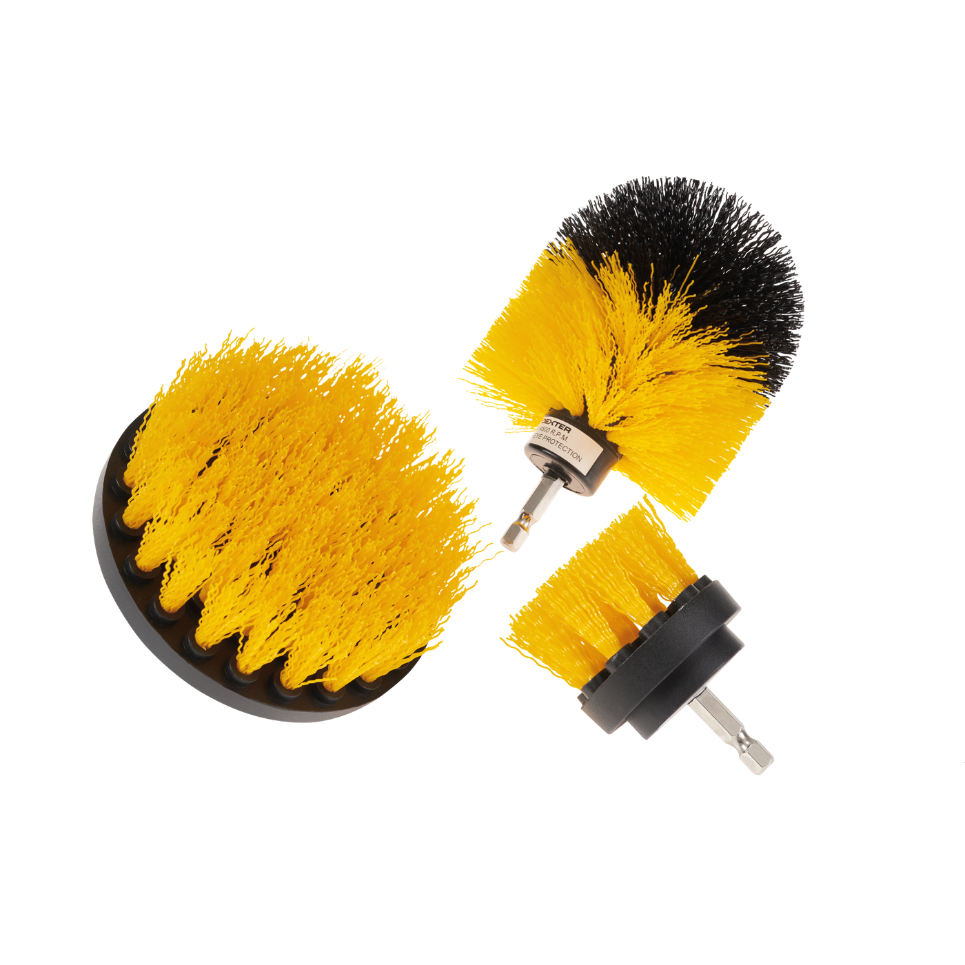 Dexter set of drill-mounted brushes for cleaning polypropylene filaments, 50/85/100 mm, 3-piece set
