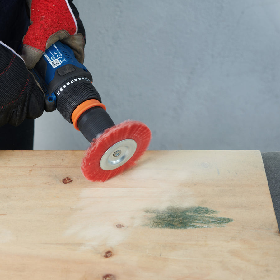 DEXTER DRILL WIRE WHEEL BRUSH FOR FINE DUSTING RED NYLON BRISTLES 10