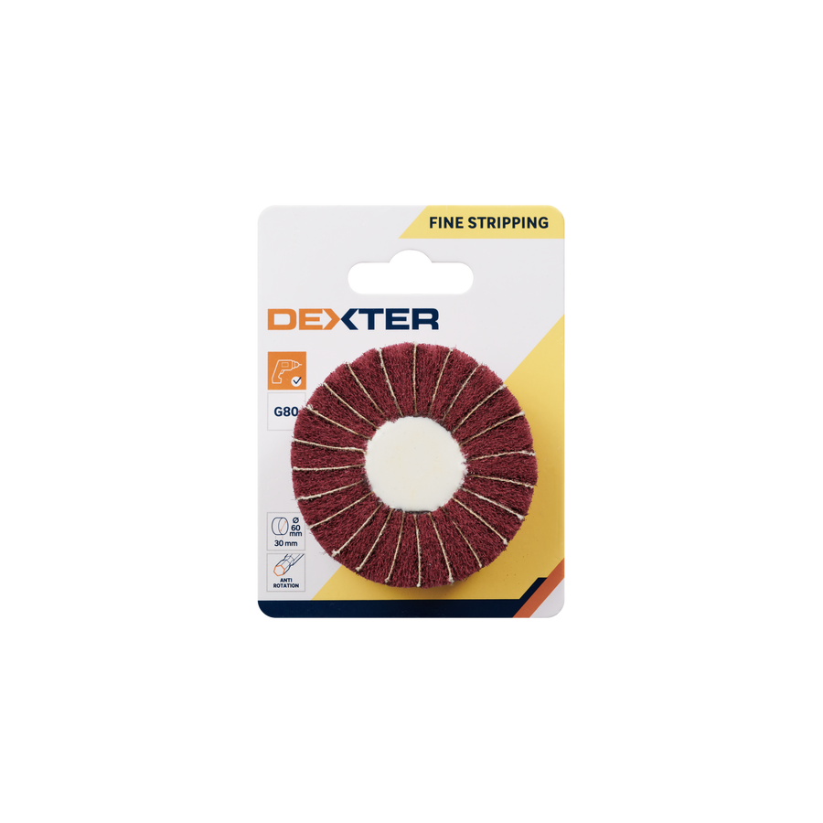 DEXTER DRILL CIRCULAR BRUSH FOR FINE PAINT STRIPPING MIXED ABRASIVE FLAP G80 60MM