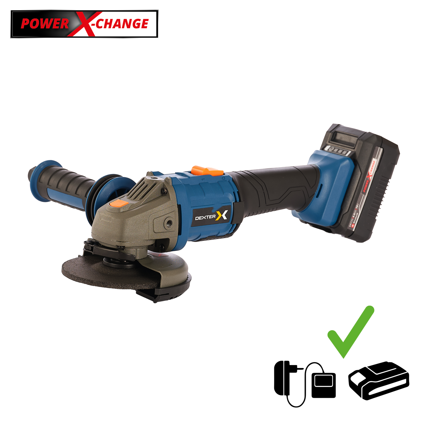 DEXTER 18V ANGLE GRINDER, 125MM, 1 4AH BATTERY AND CHARGER