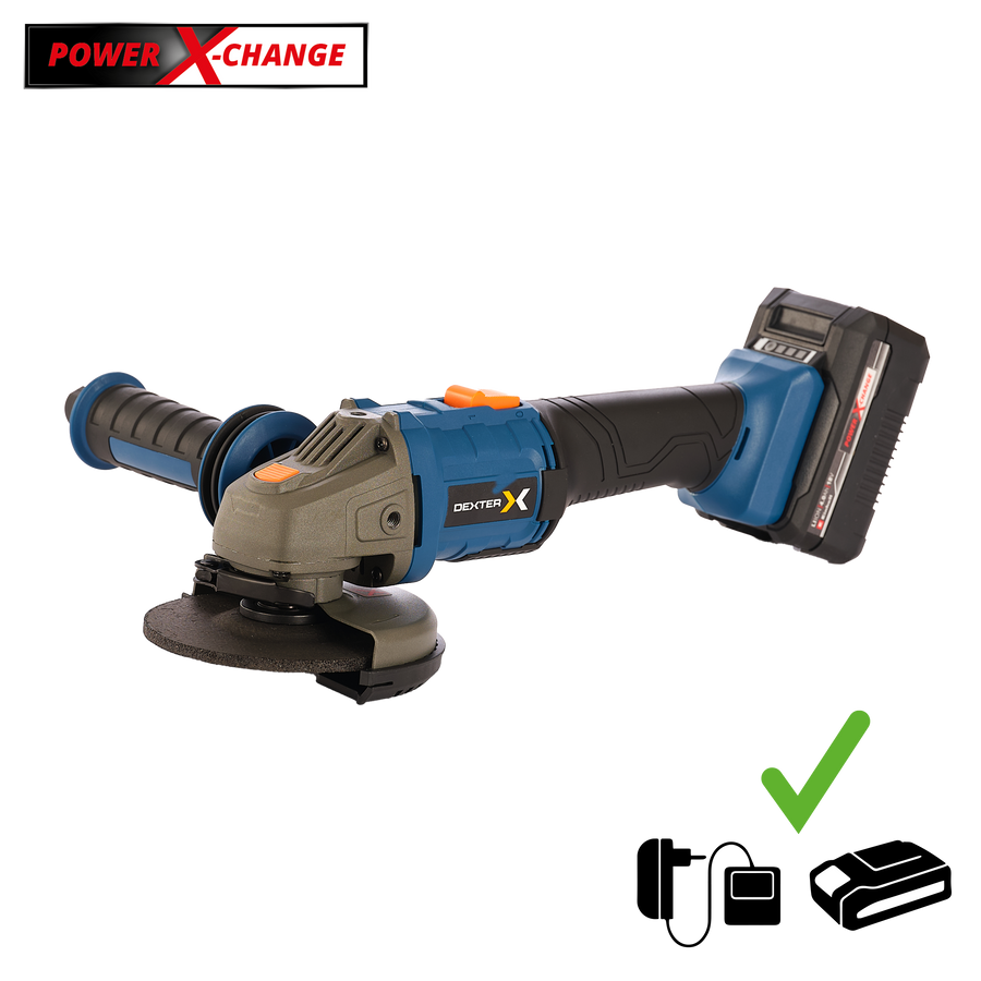 DEXTER 18V ANGLE GRINDER, 125MM, 1 4AH BATTERY AND CHARGER
