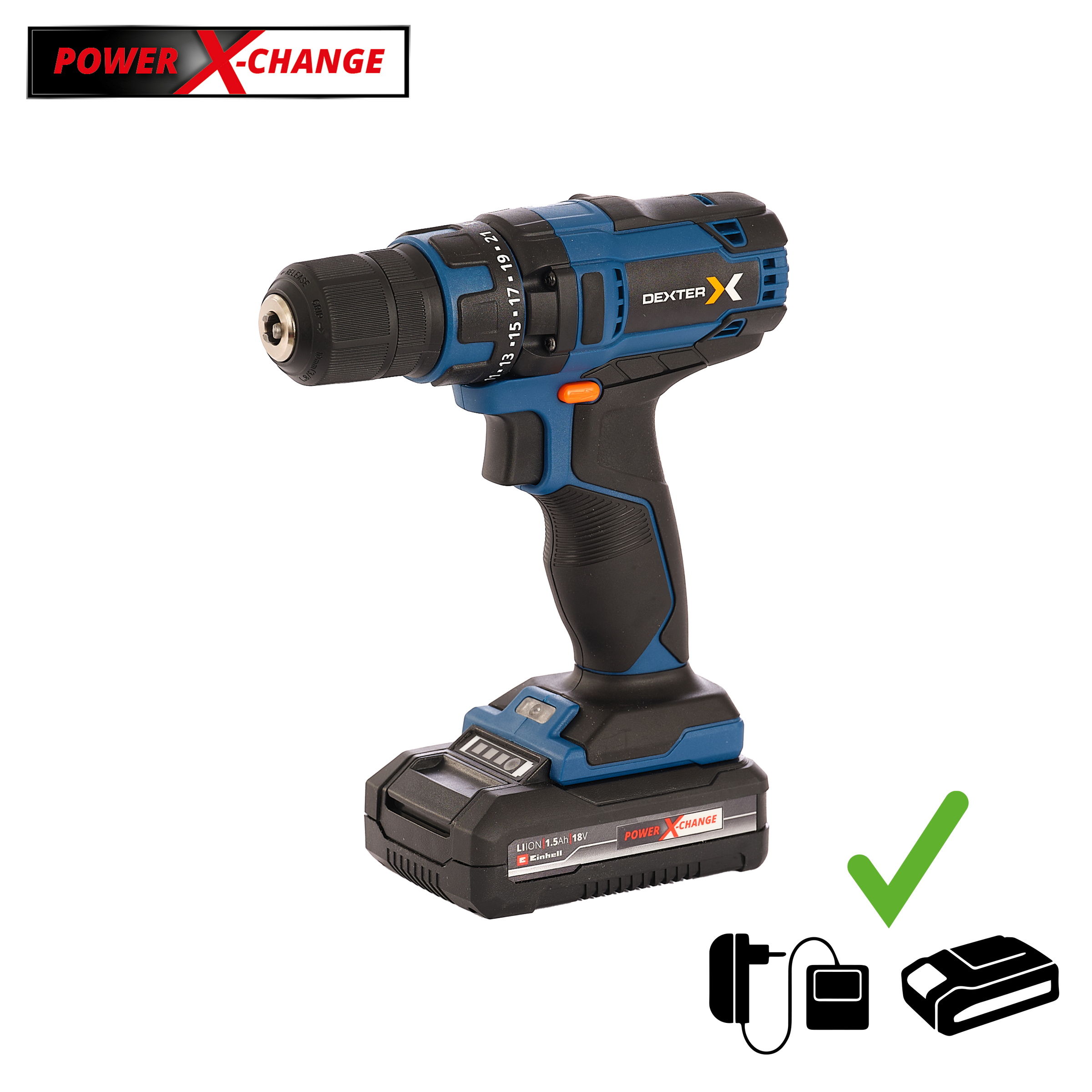 DEXTER 18V SCREWDRIVER DRILL, 1 1.5AH BATTERY AND CHARGER