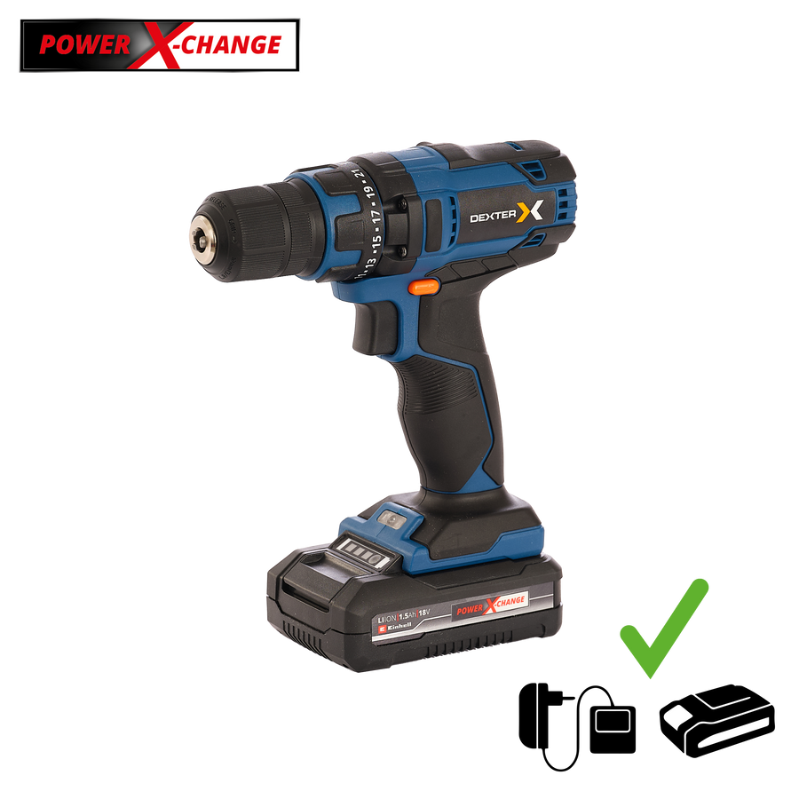 DEXTER 18V SCREWDRIVER DRILL, 1 1.5AH BATTERY AND CHARGER