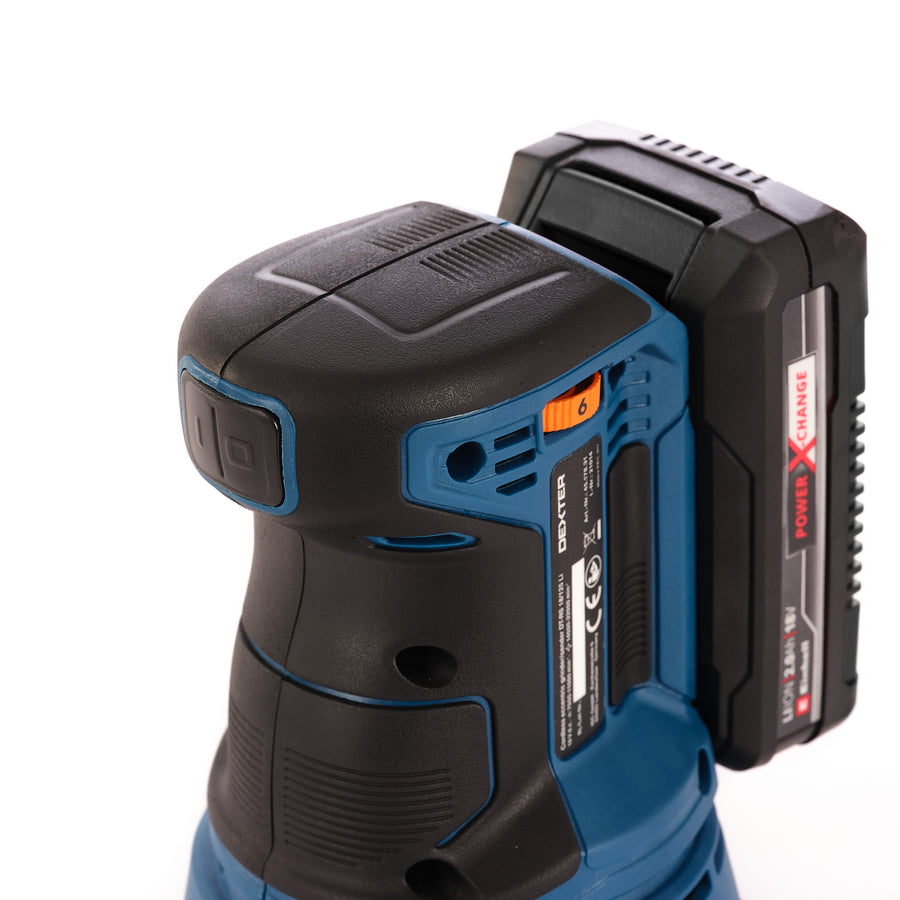 DEXTER 18V ORBITAL SANDER, 1 2AH BATTERY AND CHARGER
