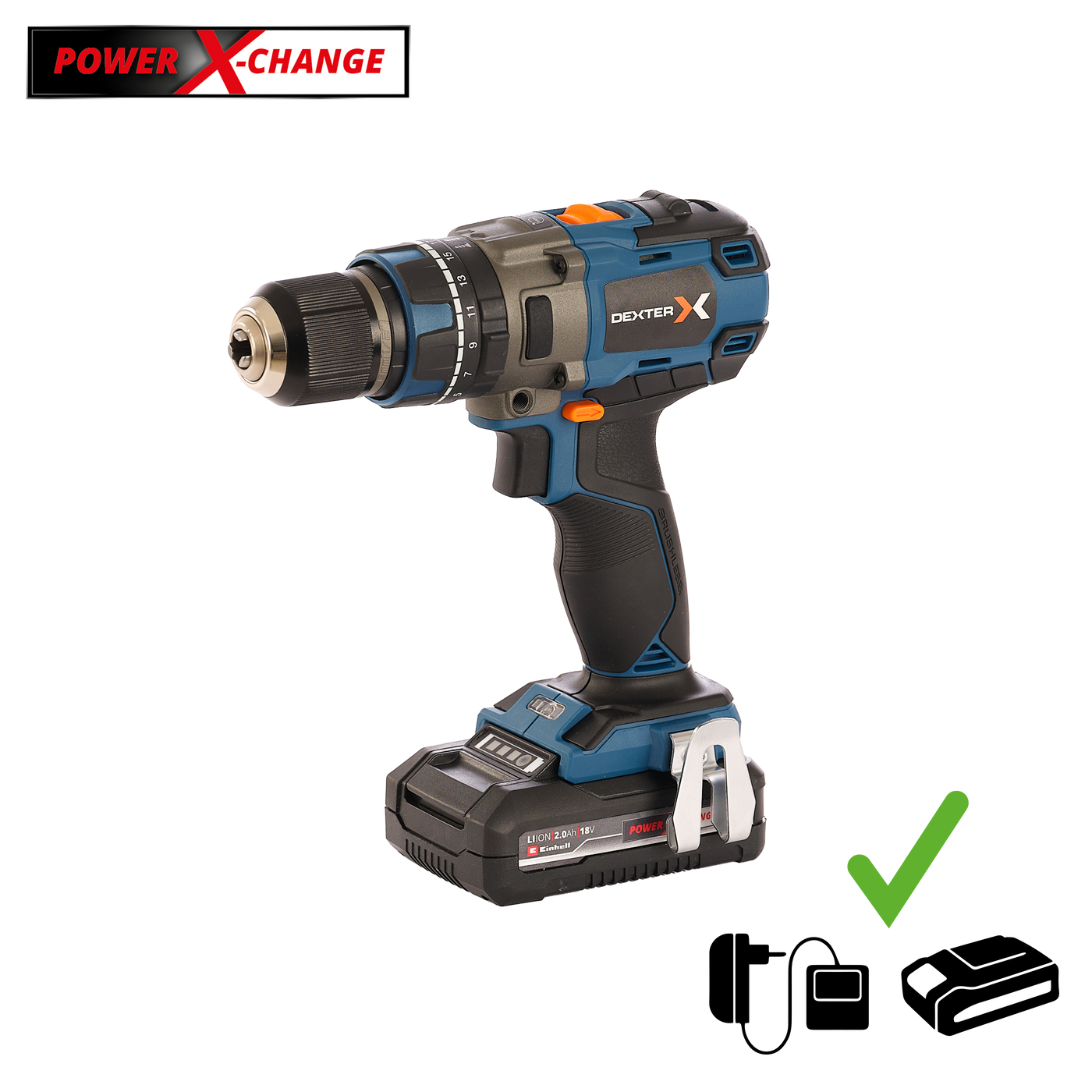 DEXTER 18V BRUSHLESS IMPACT DRILL DRIVER , 2 2AH BATTERIES AND CHARGER