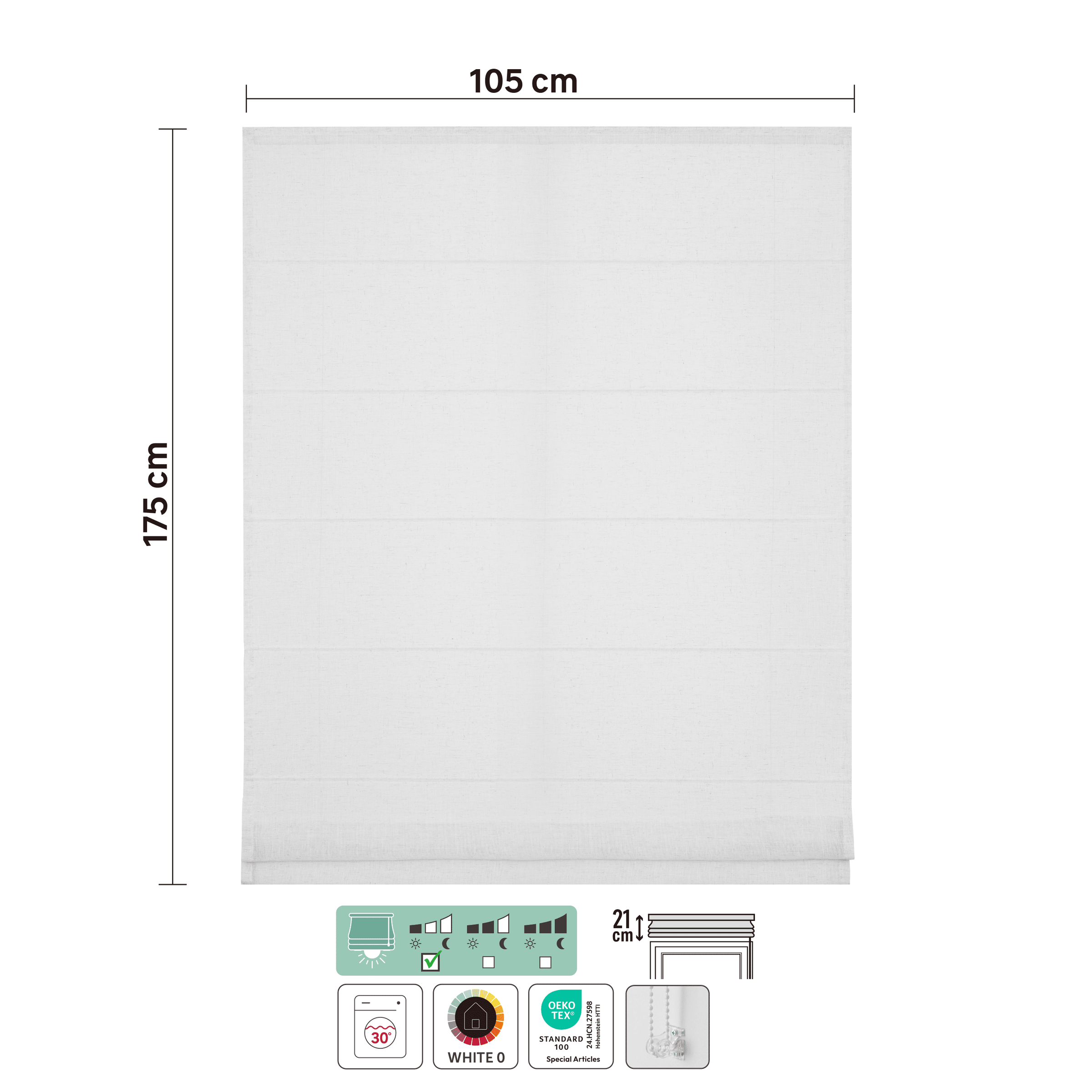 Teo pleat Roman blind, white, 105x175 cm