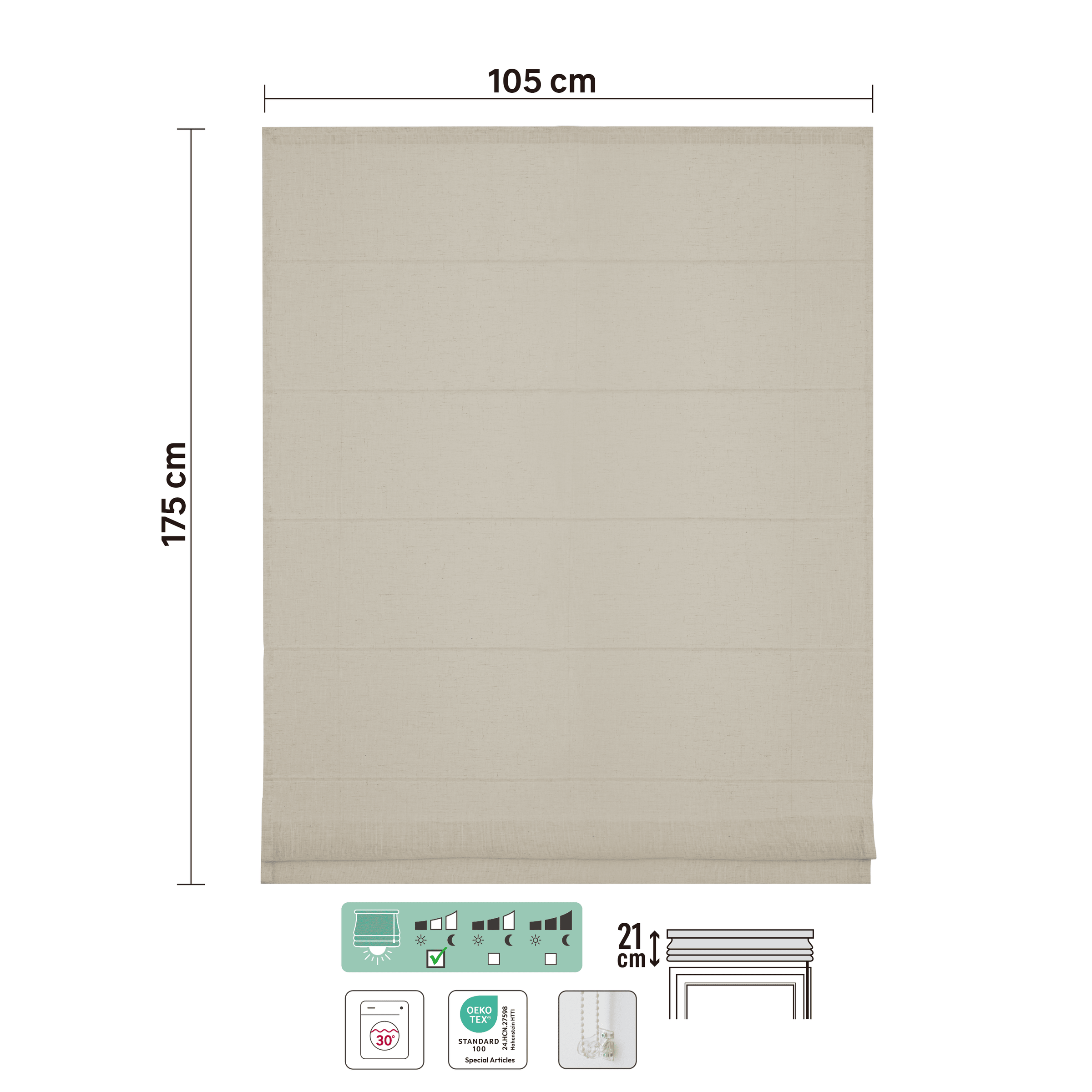 Teo pleat Roman blind, natural, 105x175 cm
