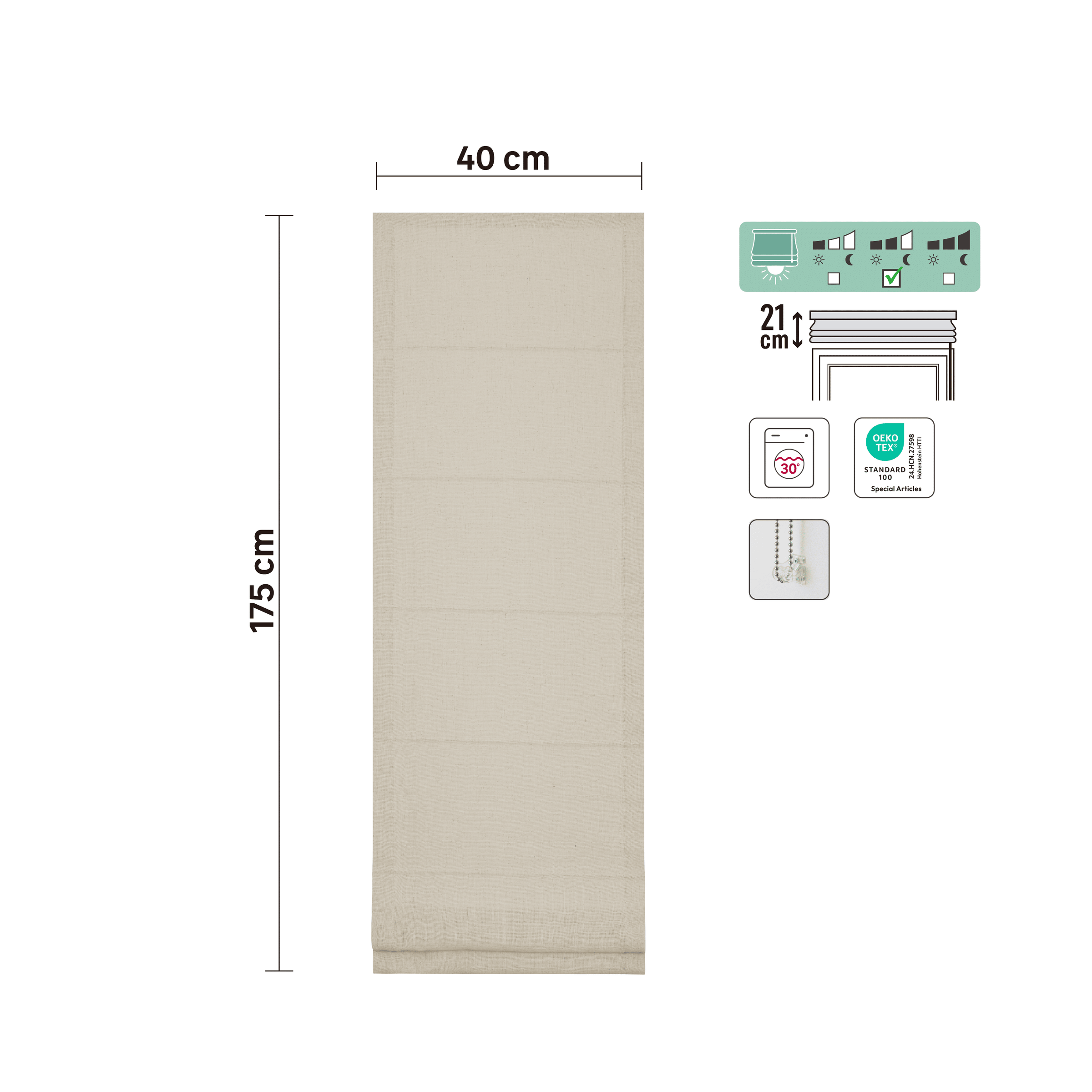 Charlina pleat Roman blind, natural, 40x175 cm
