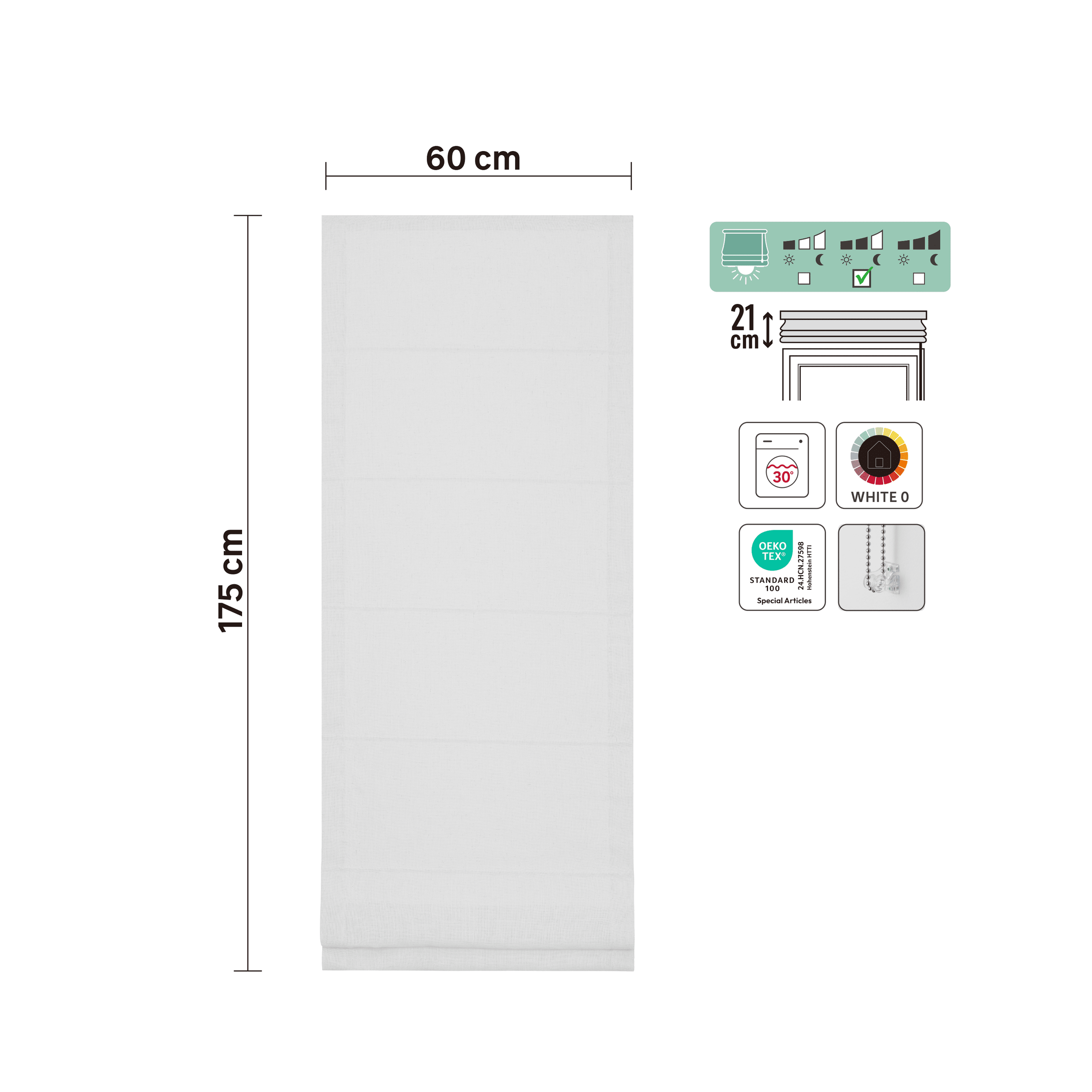 Charlina pleat Roman blind, white, 60x175 cm