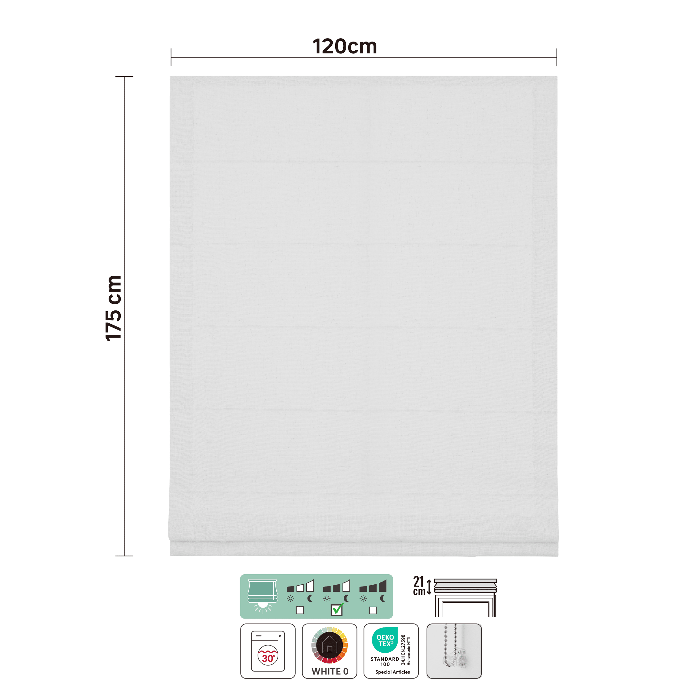 Charlina pleat Roman blind, white, 120x175 cm