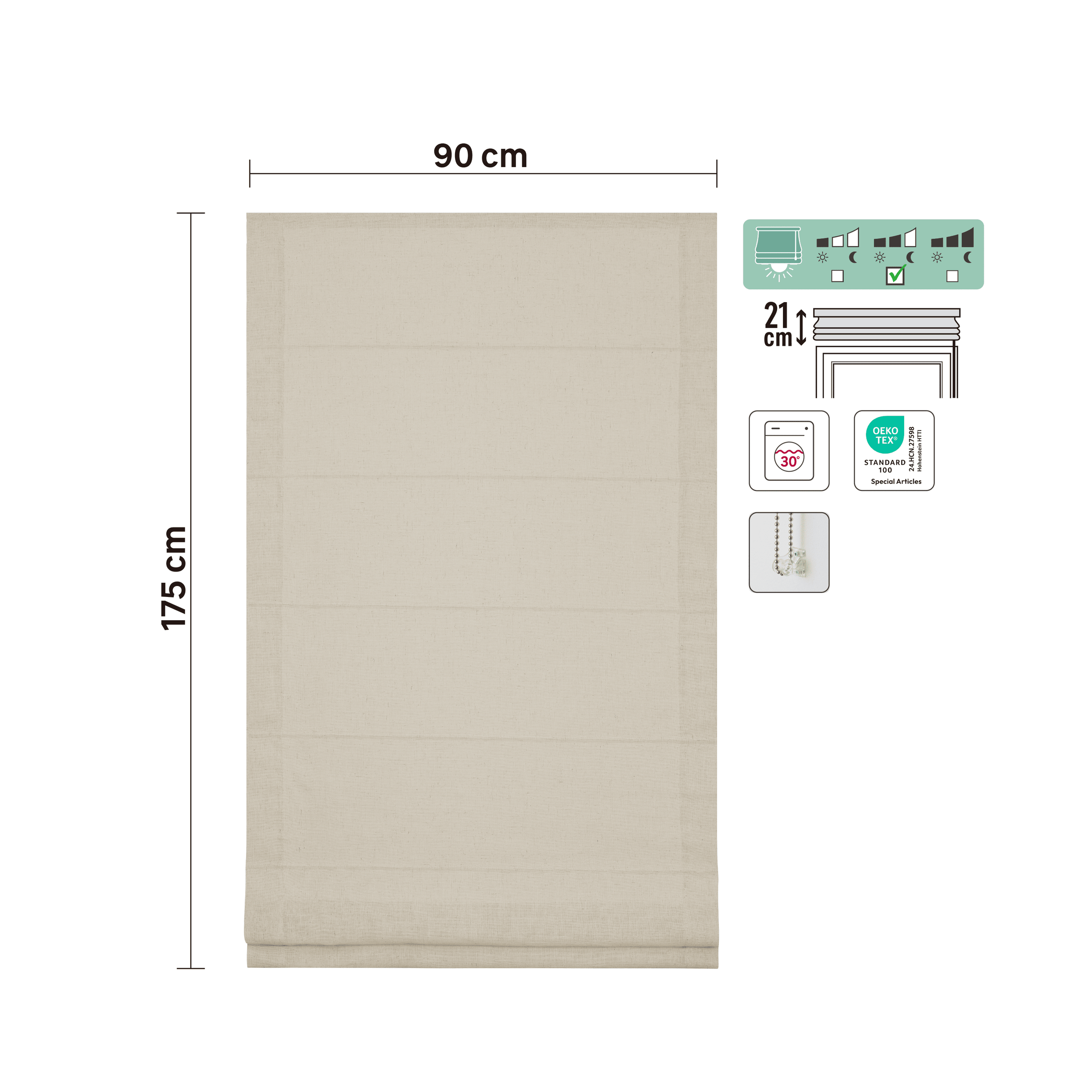 Charlina pleat Roman blind, natural, 90x175 cm