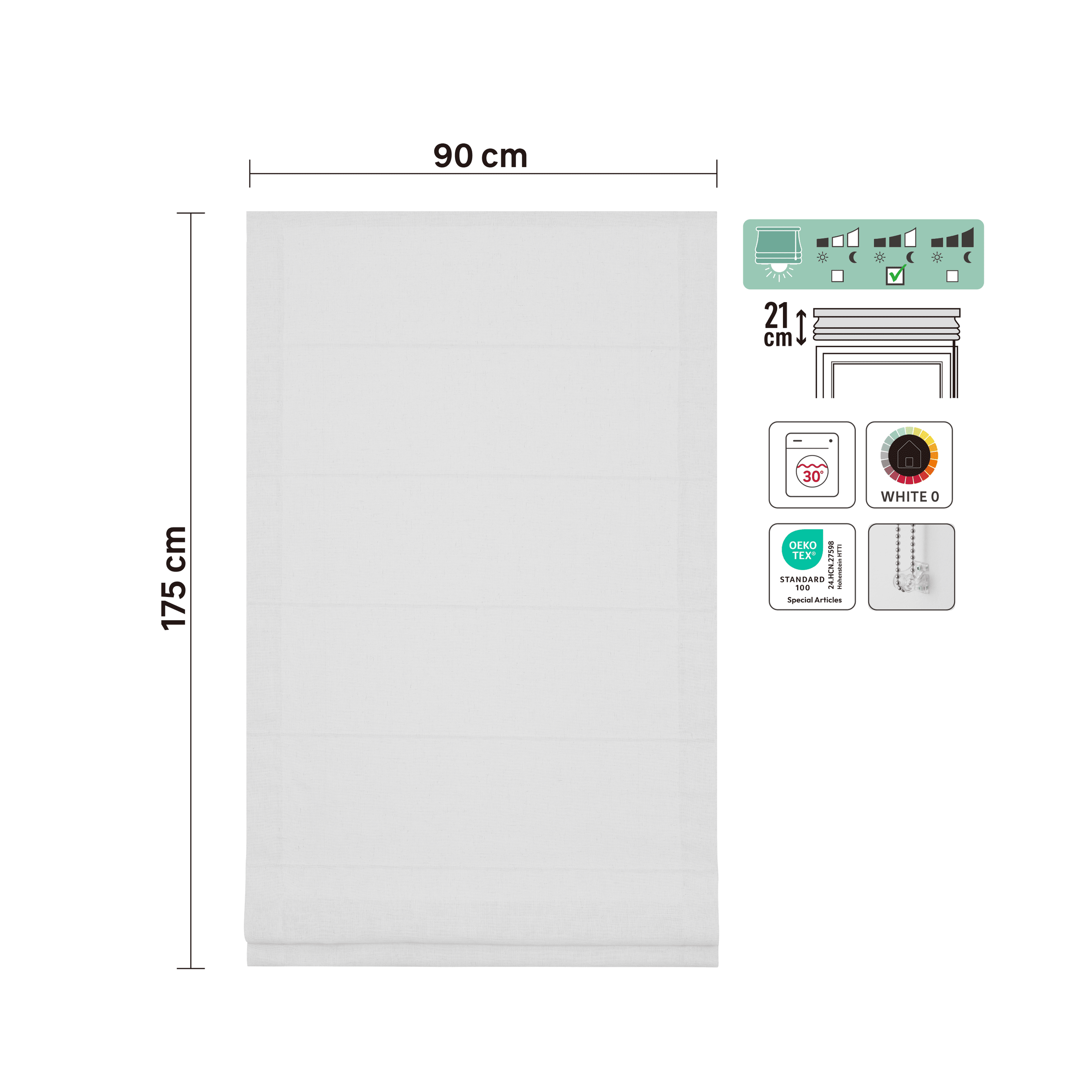 Charlina pleat Roman blind, white, 90x175 cm