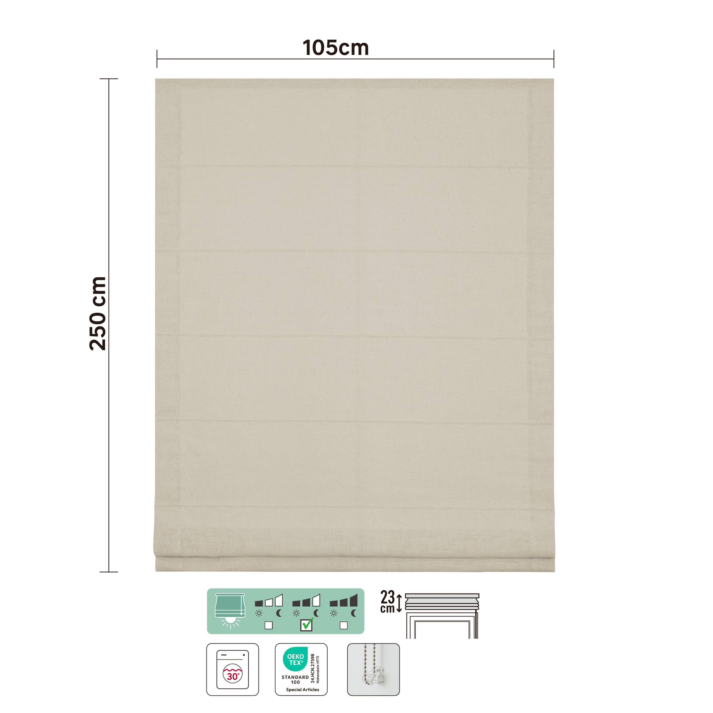 Charlina pleat Roman blind, natural, 105x250 cm