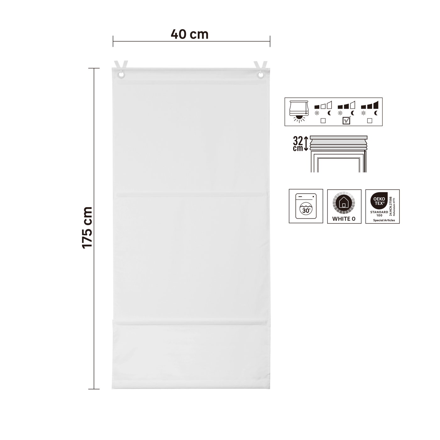 Pharell Pleat roman blind, white, 40 x 175 cm