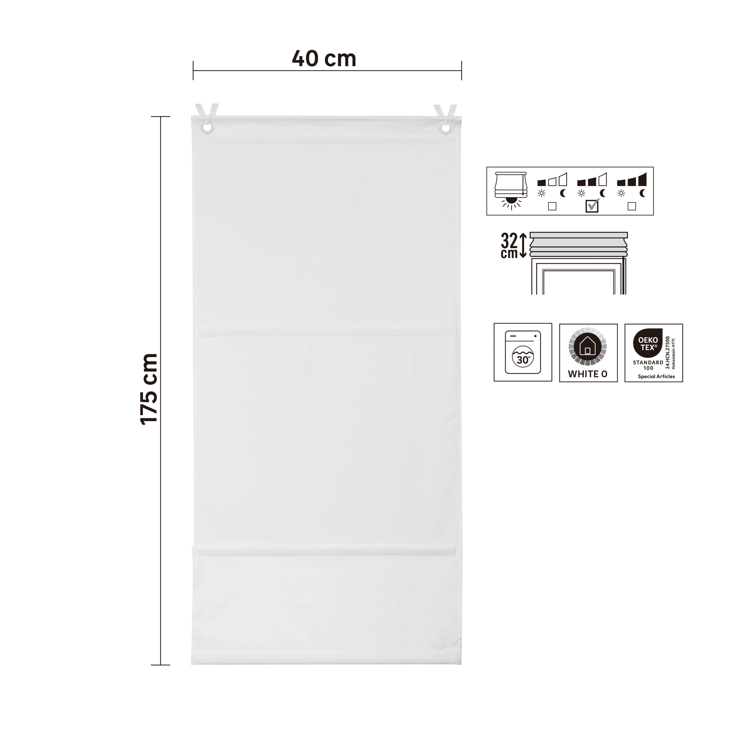 Pharell Pleat roman blind, white, 40 x 175 cm