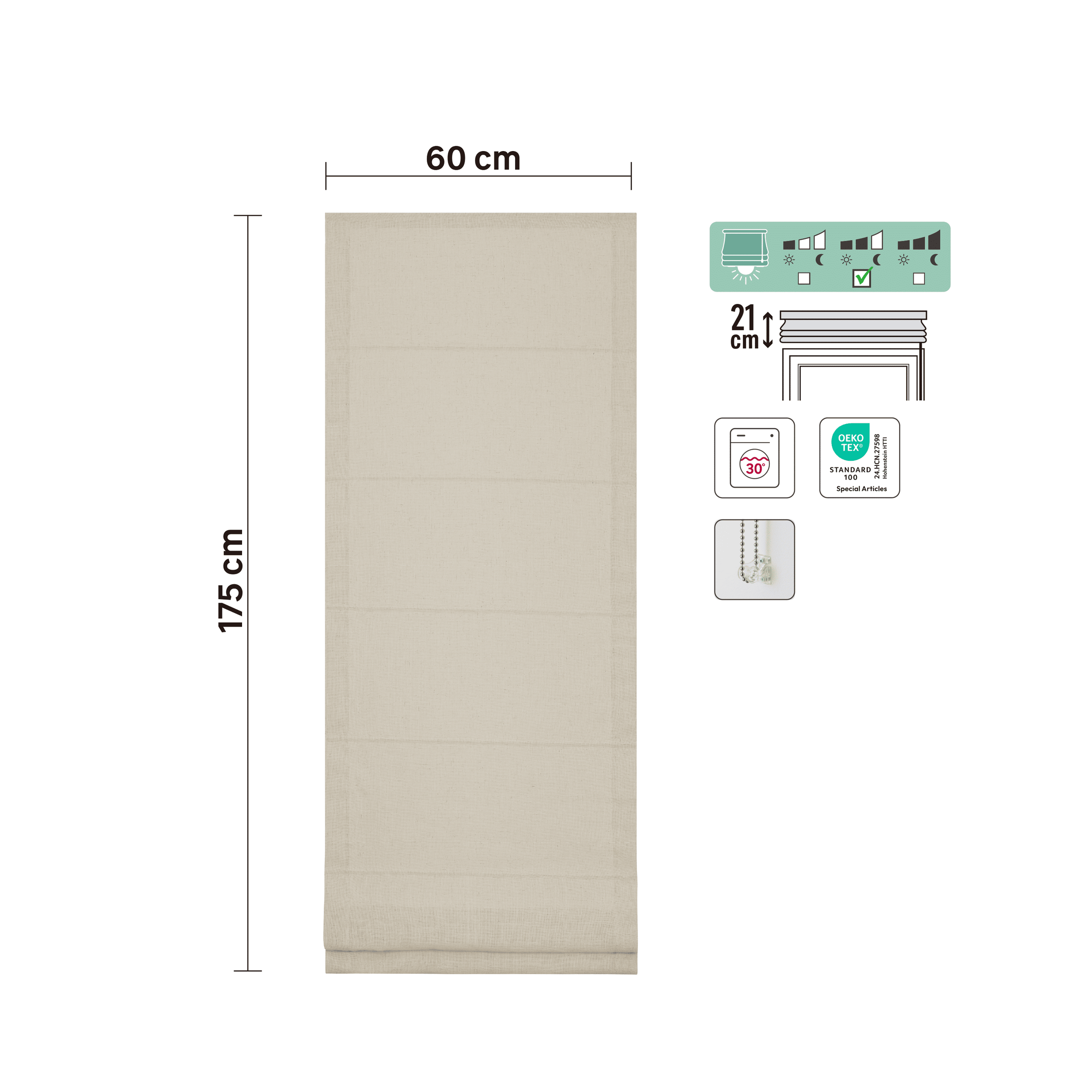 Charlina pleat Roman blind, natural, 60x175 cm
