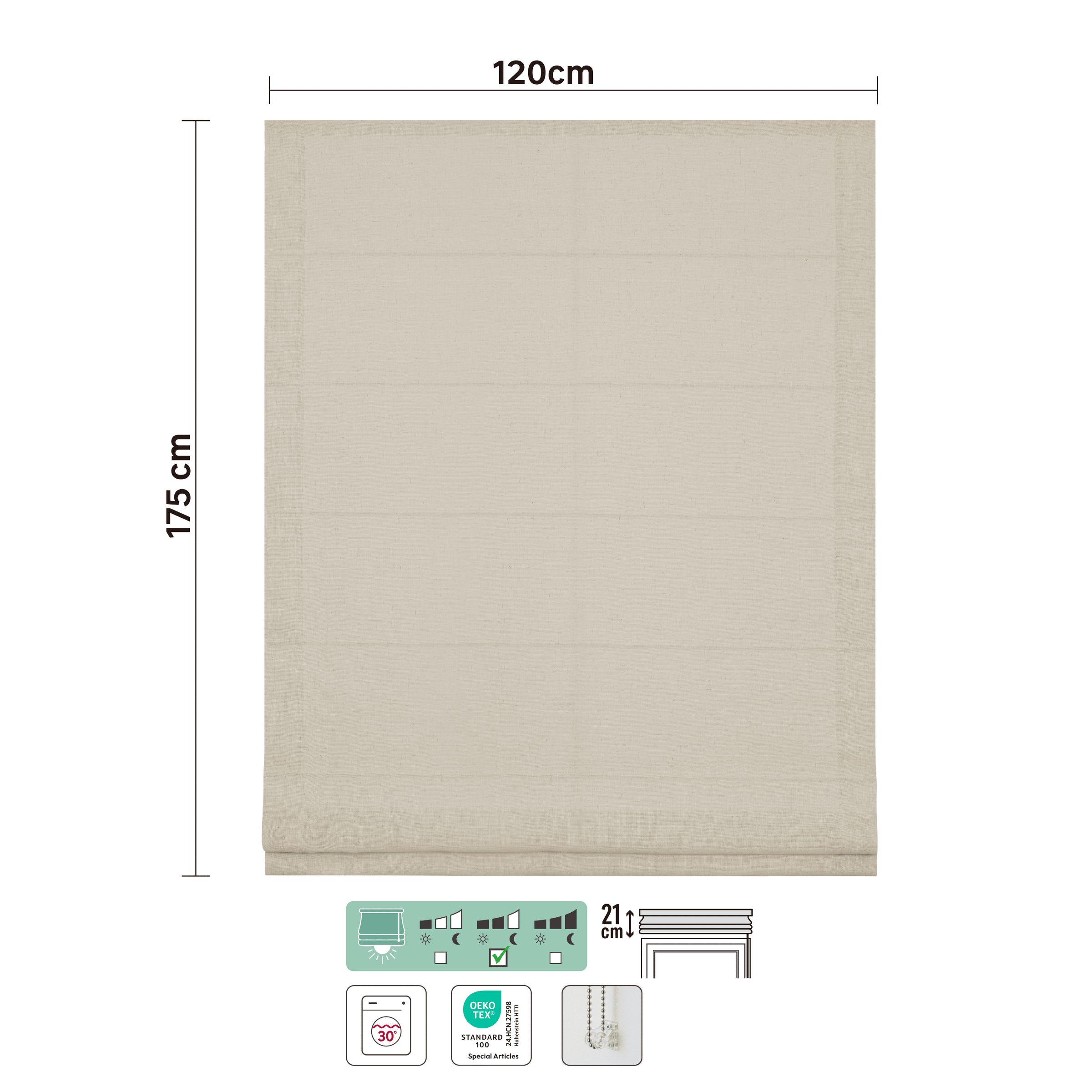 Charlina pleat Roman blind, natural, 120x175 cm