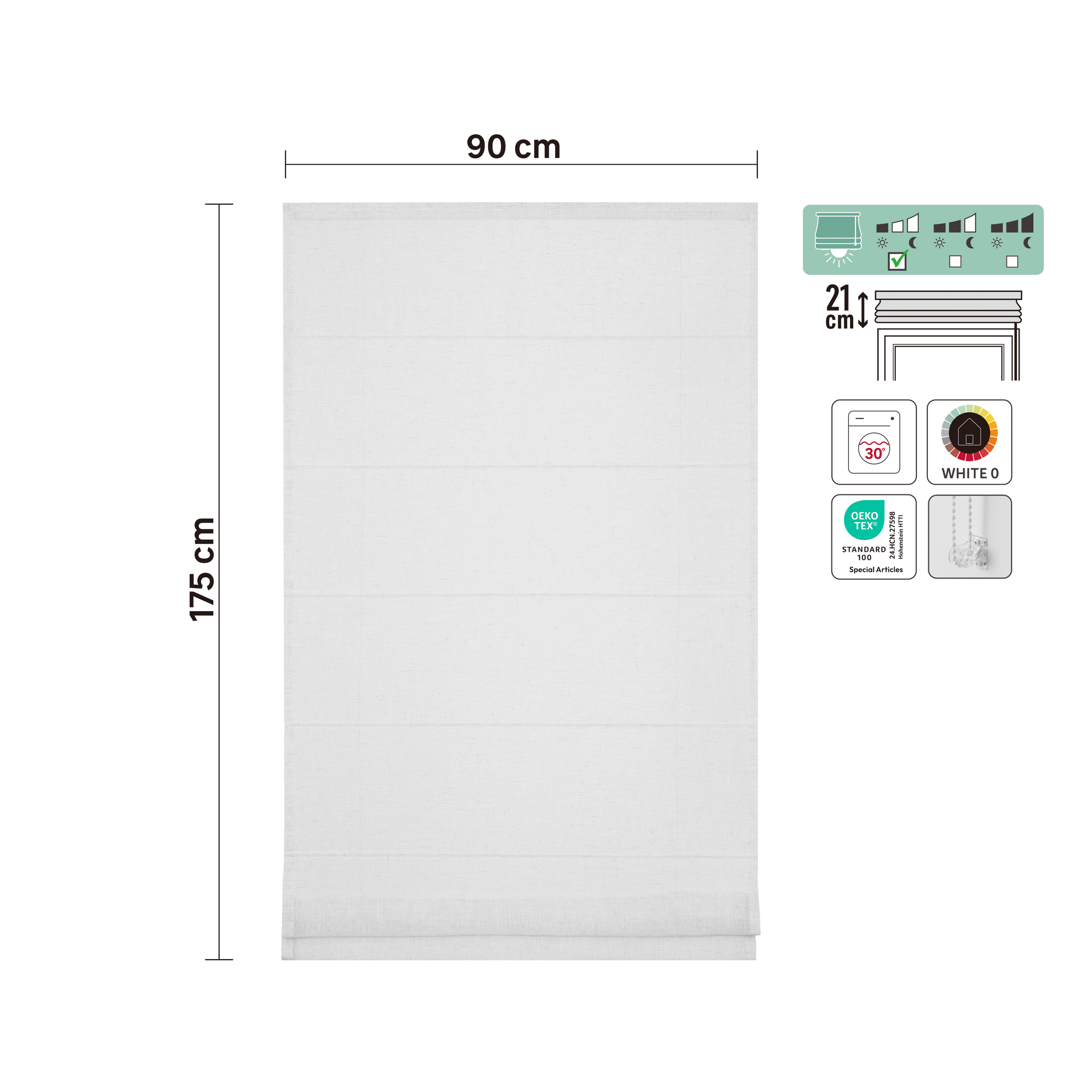 Teo pleat Roman blind, white, 90x175 cm