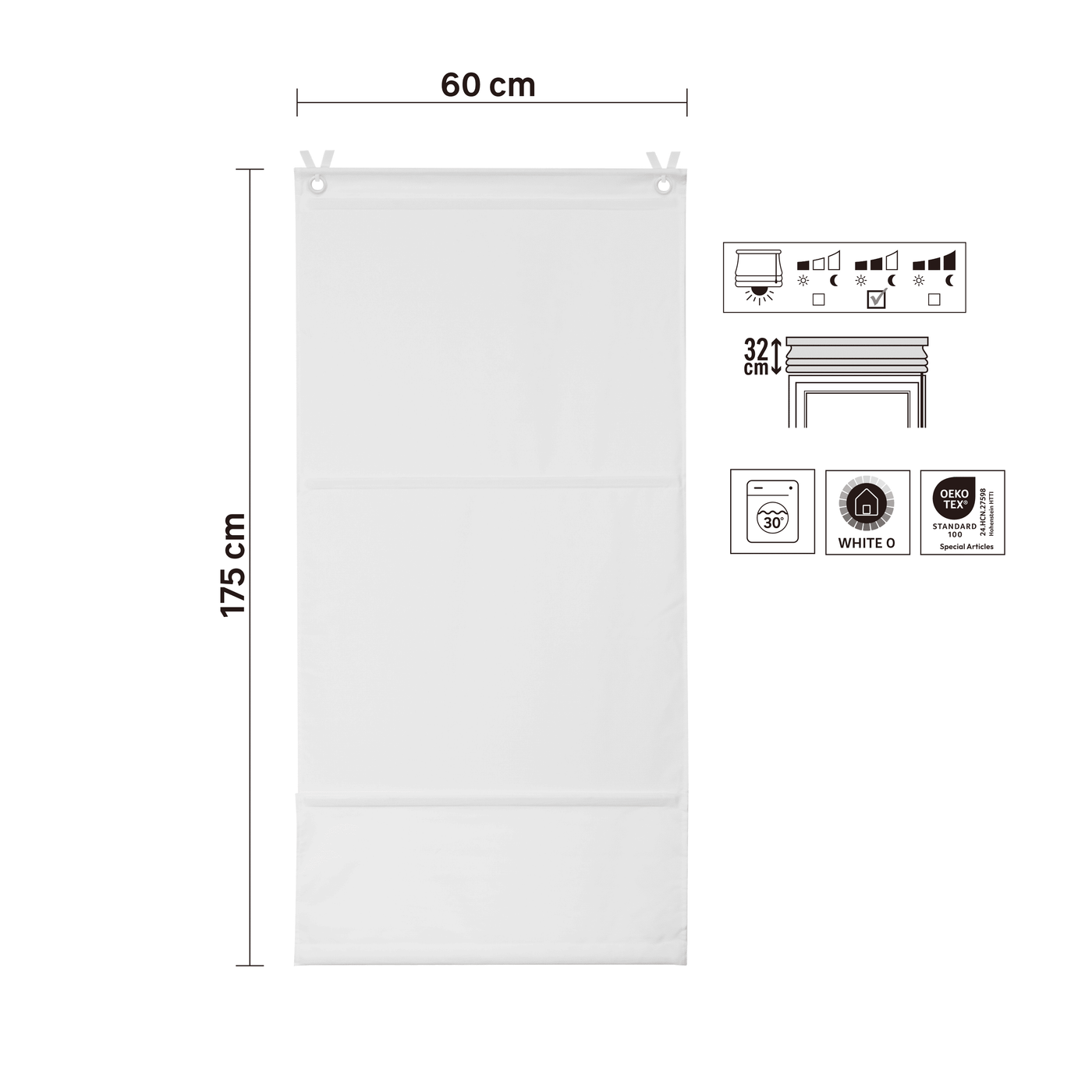 Pharell pleat Roman blind, white, 60x175 cm