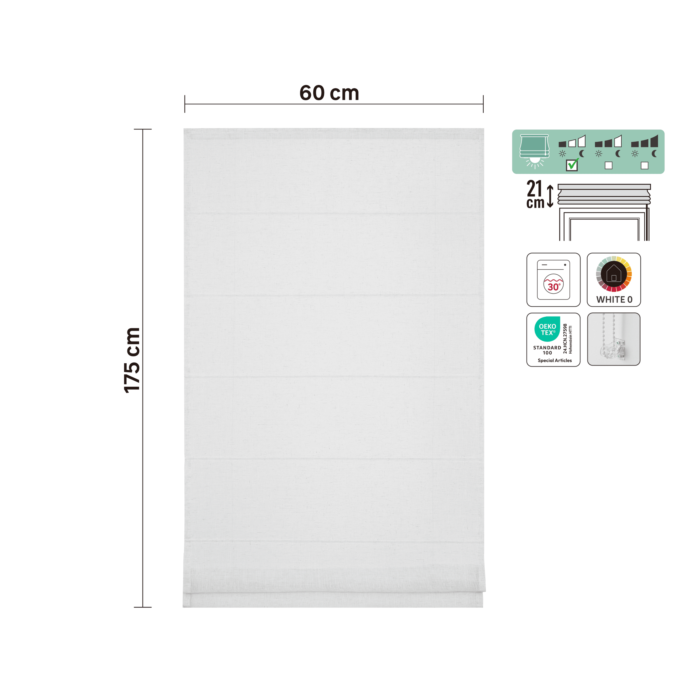 Teo pleat Roman blind, white, 60x175 cm